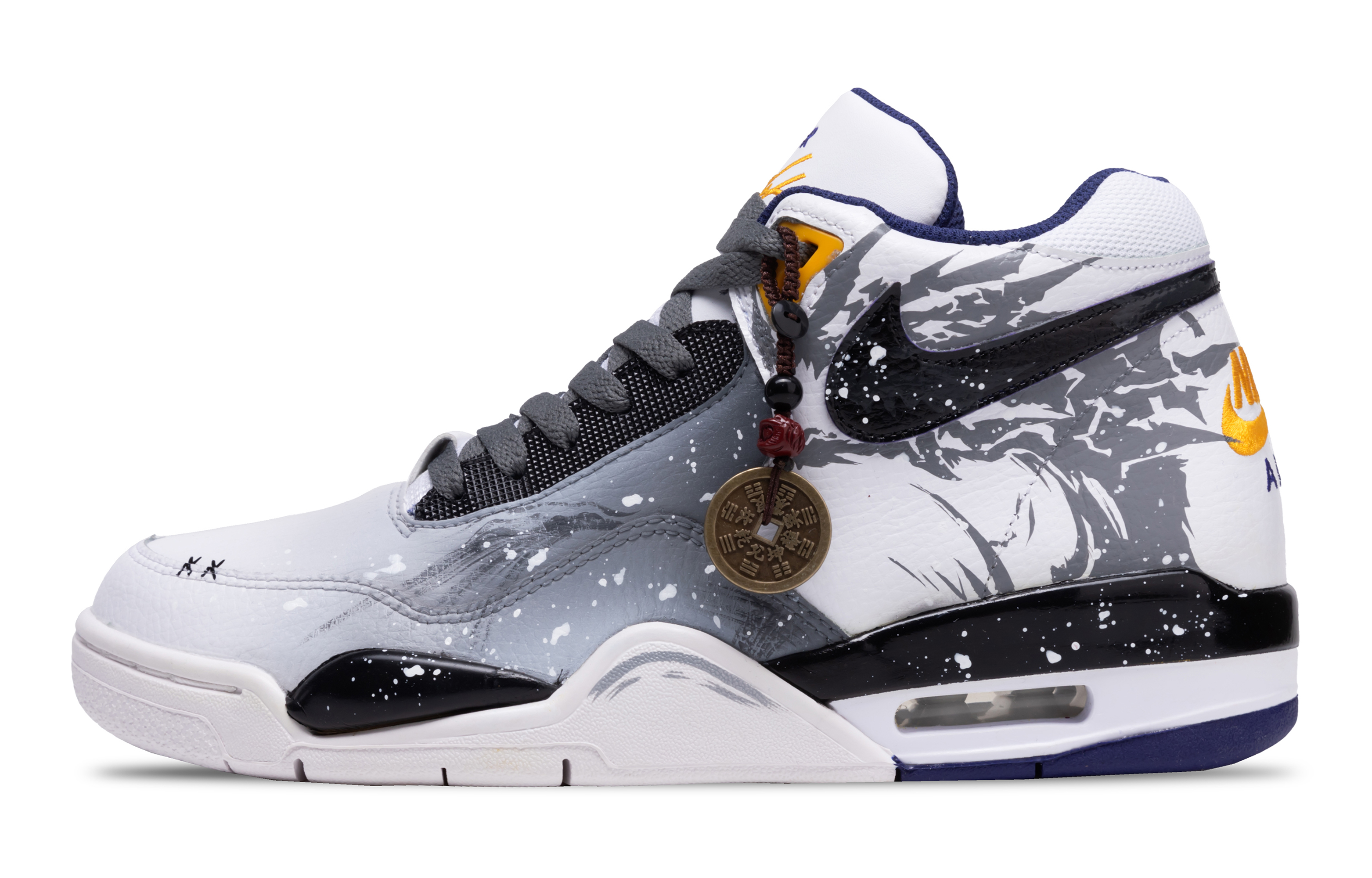 Custom Nike Flight Legacy Dragon Hidden Graffiti Retro Basketball Shoes Black/White/Gray BQ4212-102 (Team691 - Dragon Hidden)