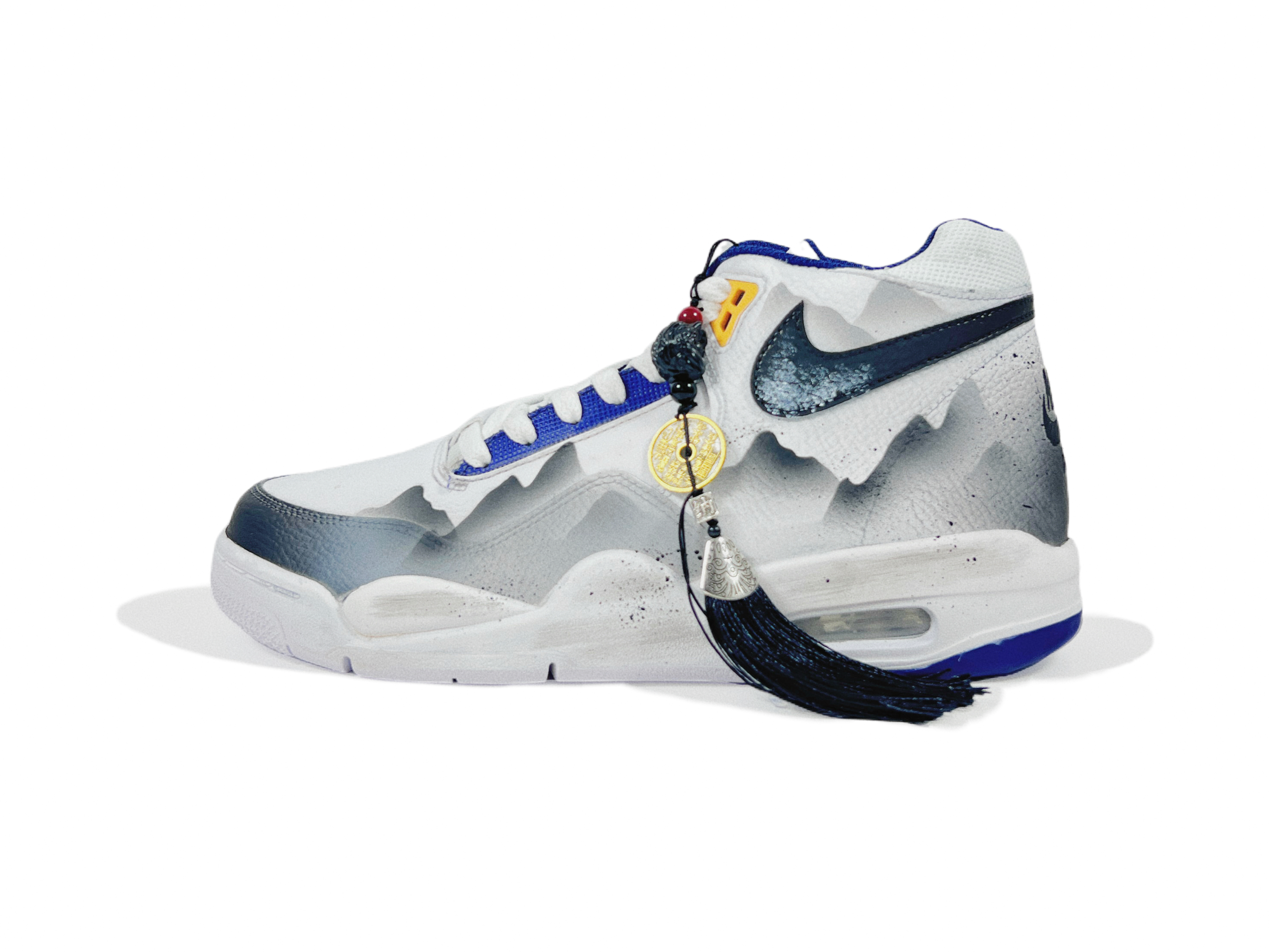 Custom Nike Flight Legacy Mountain Water Ink Mid-Top Retro Basketball Shoes Black/White BQ4212-102 (Team818 - Sansui Edition)