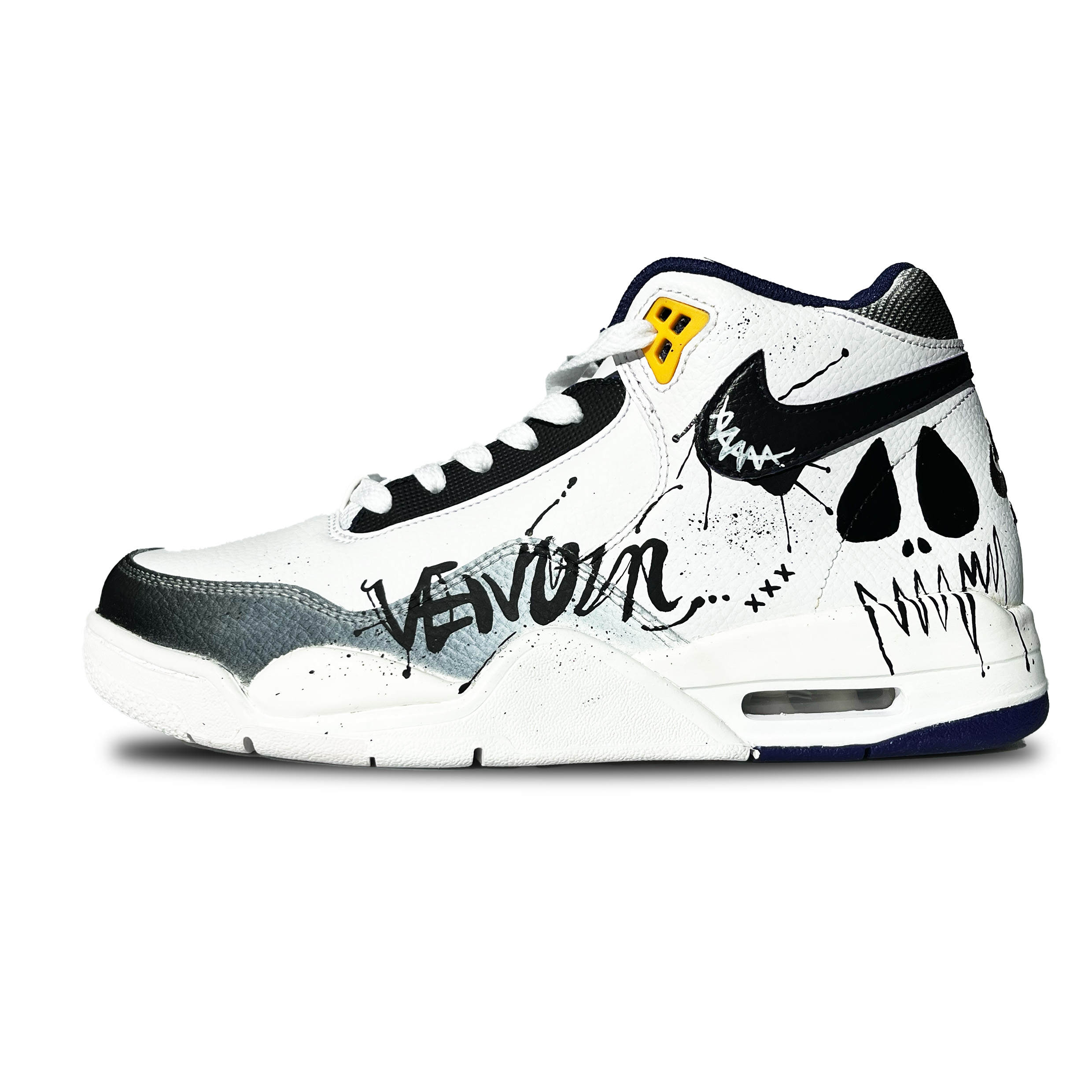 Custom Nike Flight Legacy Retro Venom Graffiti Mid-Top Basketball Shoes Black/White BQ4212-102 (Team240-Venom Protector)