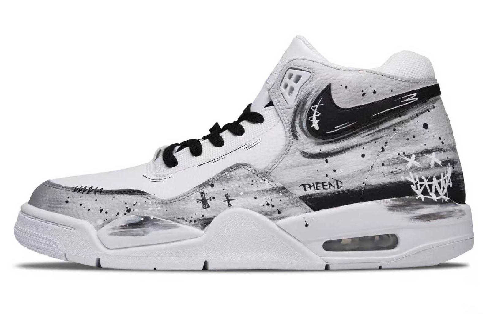 Custom Nike Flight Legacy Smiley Devil Retro Basketball Shoes Black White BQ4212-101 (Team1190 - Devil's Smile)