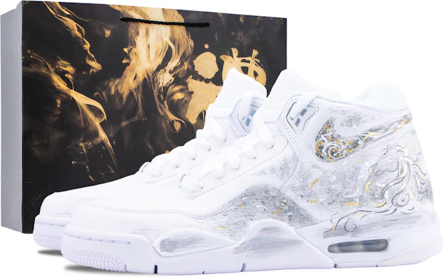Custom Nike Flight Legacy White Gold Gradient Mid Top Retro Basketball Shoes . BQ4212-101 (Team626 - Silver Mist Gold Mane) Buy Custom Nike Flight Legacy White Gold Gradient Mid Top Retro Basketball Shoes . BQ4212-101 (Team626 - Silver Mist Gold Mane)