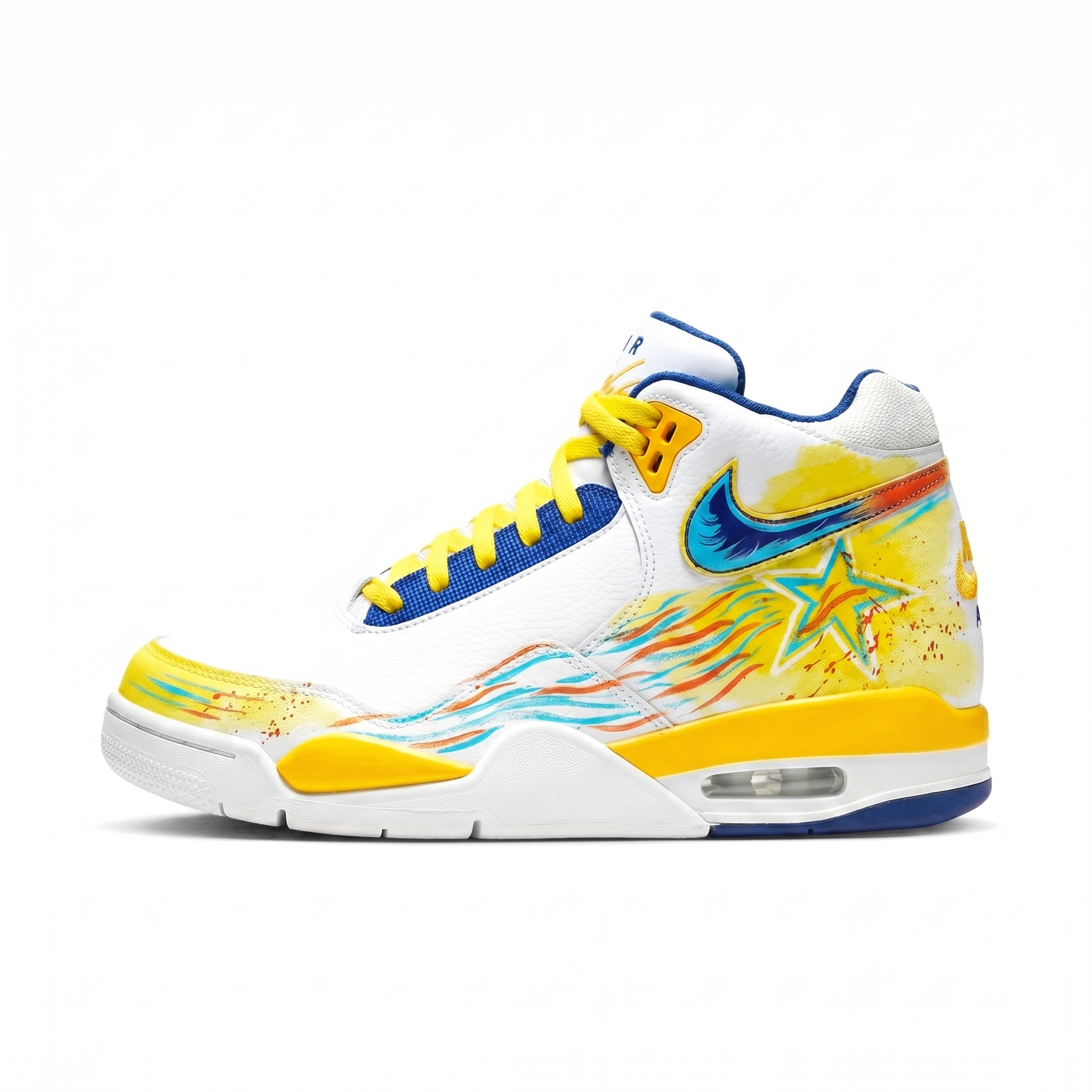 Custom Nike Flight Legacy Yellow Basketball Shoes - Stylish & Durable Mid-Tops BQ4212-102 (Team 942 - Chasing Galaxy Stars)