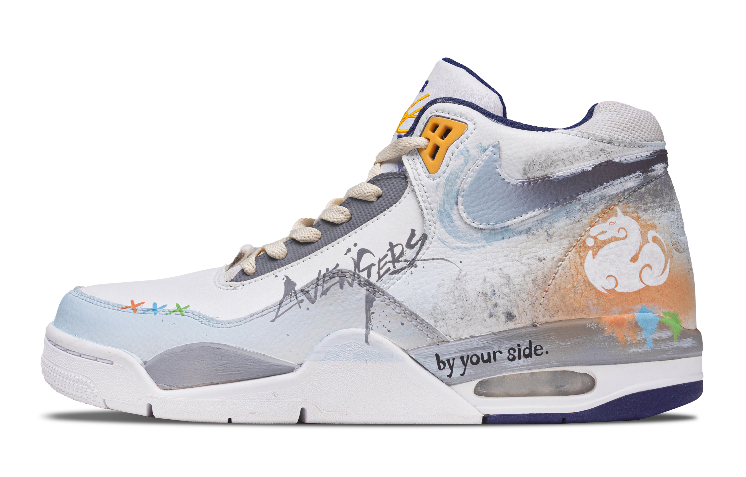 Custom Nike Flight Legacy Zodiac Horse CNY Graffiti Gradient Mid Basketball Shoes Blue BQ4212-102 (Team365 - Chinese Zodiac - Horse).