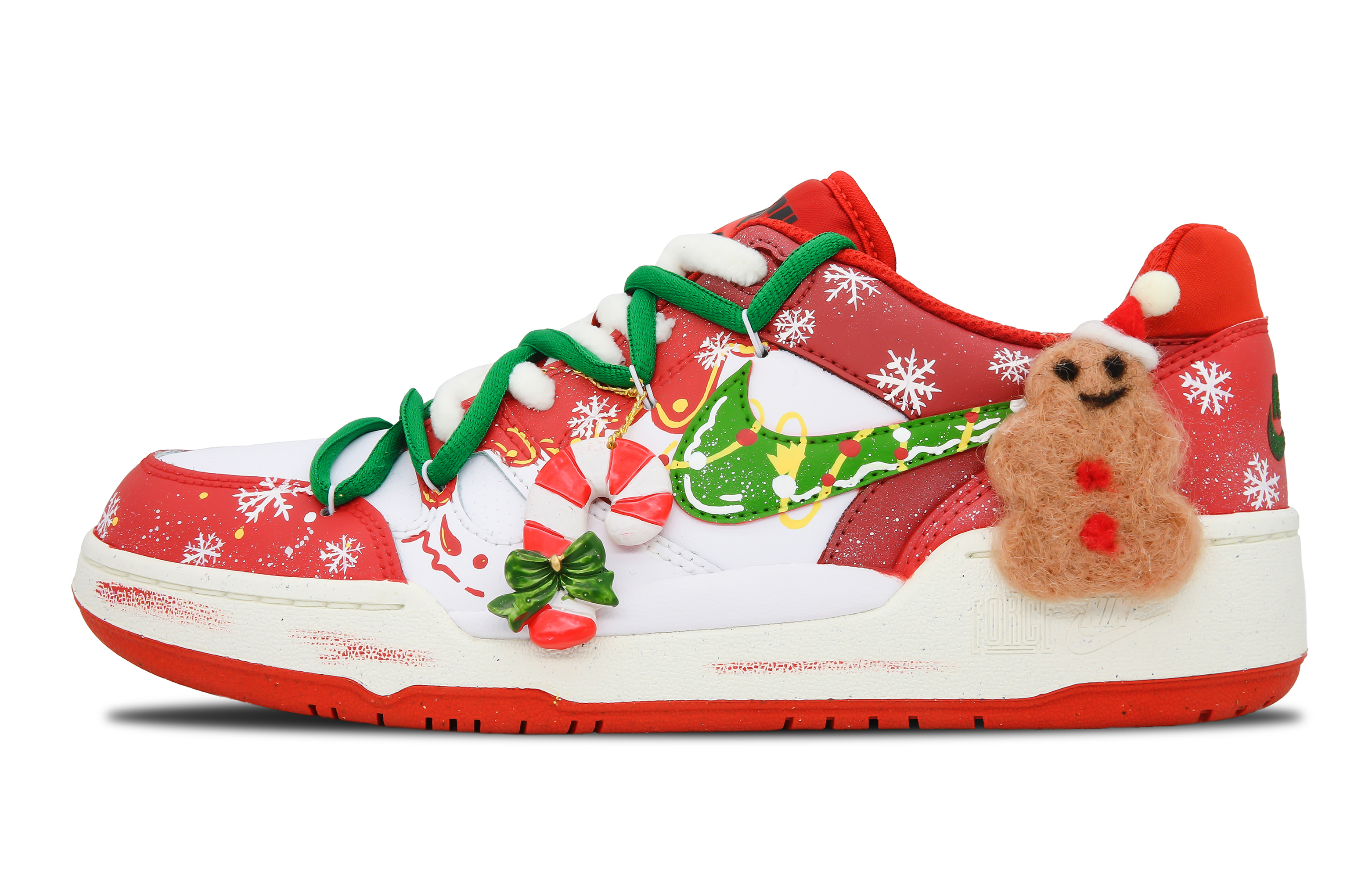 Custom Nike Full Force Christmas Snowflake Graffiti Red Low-Top Sneakers Men. FB1362-102 (Team161 - Men's Merry Christmas Edition)