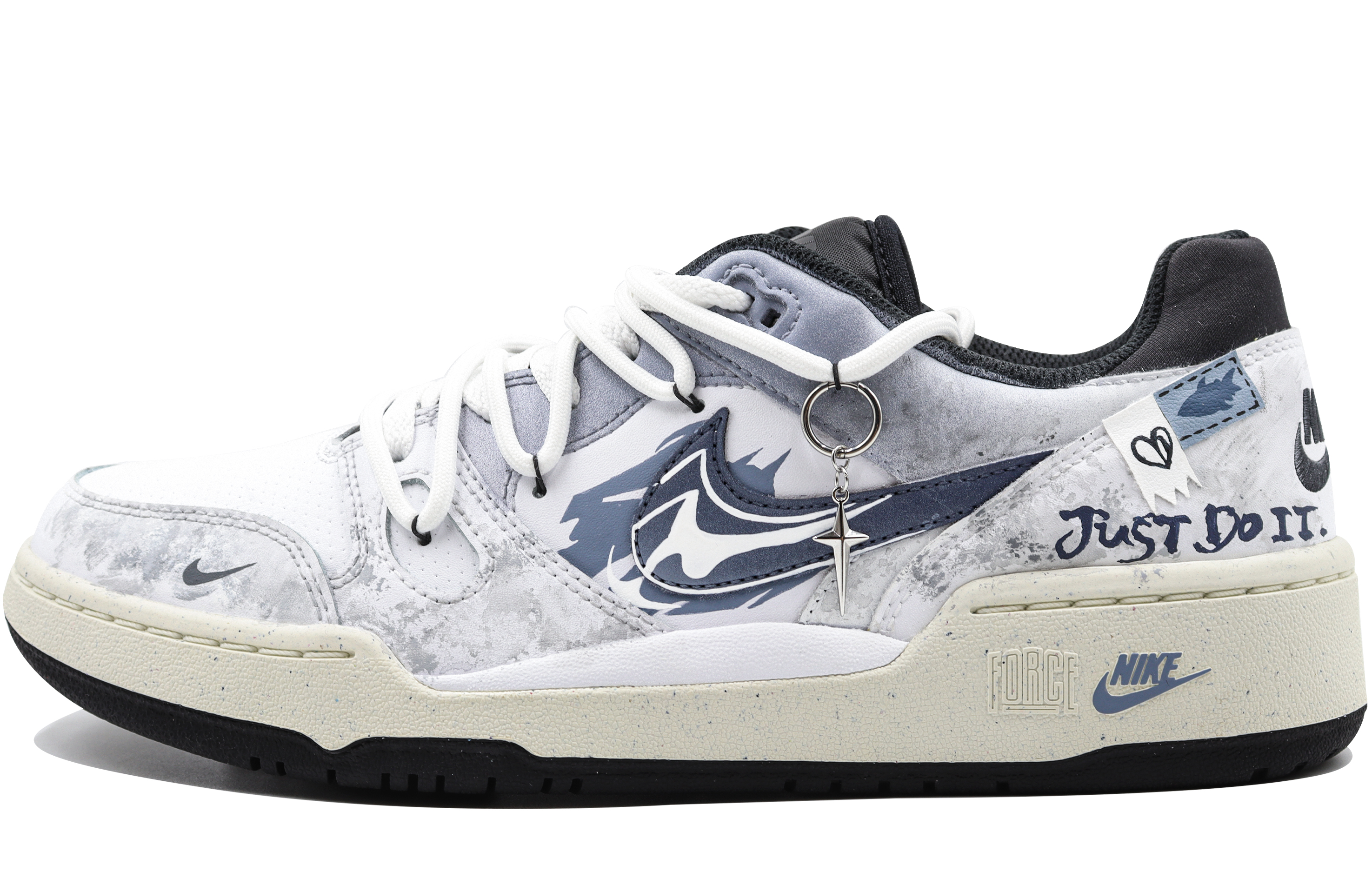 Custom Nike Full Force Low Black White Storm Nautical Casual Sneakers for Men. FB1362-101 (Team204-Storm).