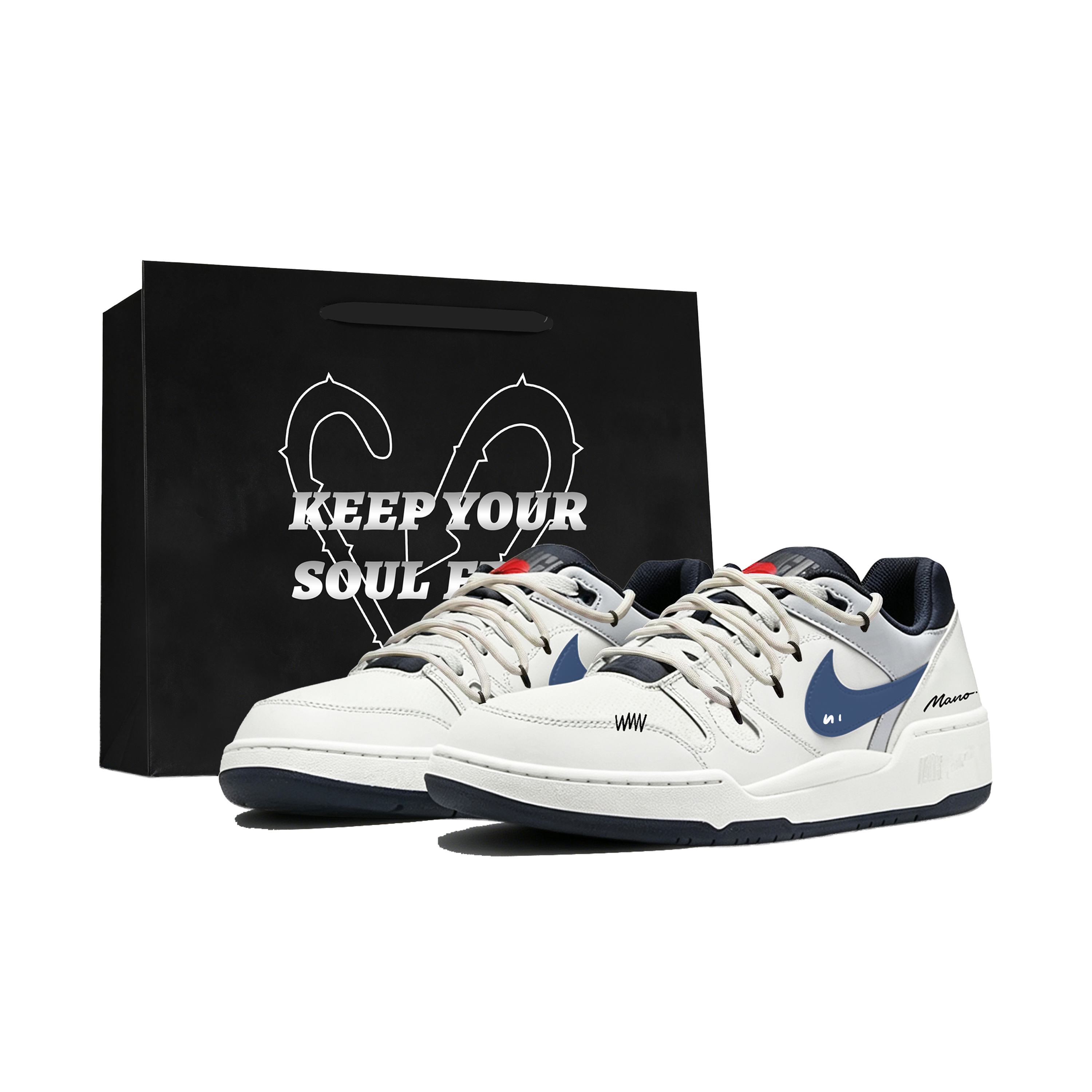 Custom Nike Full Force Low Sneakers Grey Blue - Stylish, Comfy, Durable & Anti-Slip. FB1362-002 (Team639 - Salt Sequence)