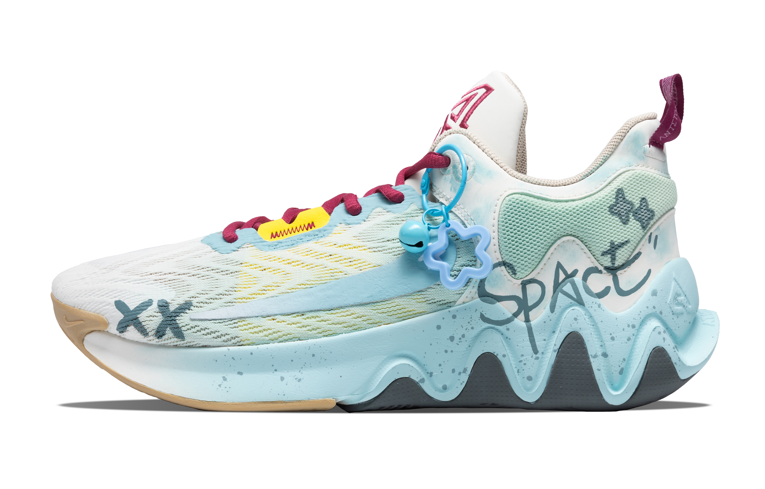 Custom Nike Giannis Immortality 2 Blue Romance Low-Top Basketball Shoes White/Yellow/Blue DM0826-100 (Team348 Men's Blue Star Love Sneakers)