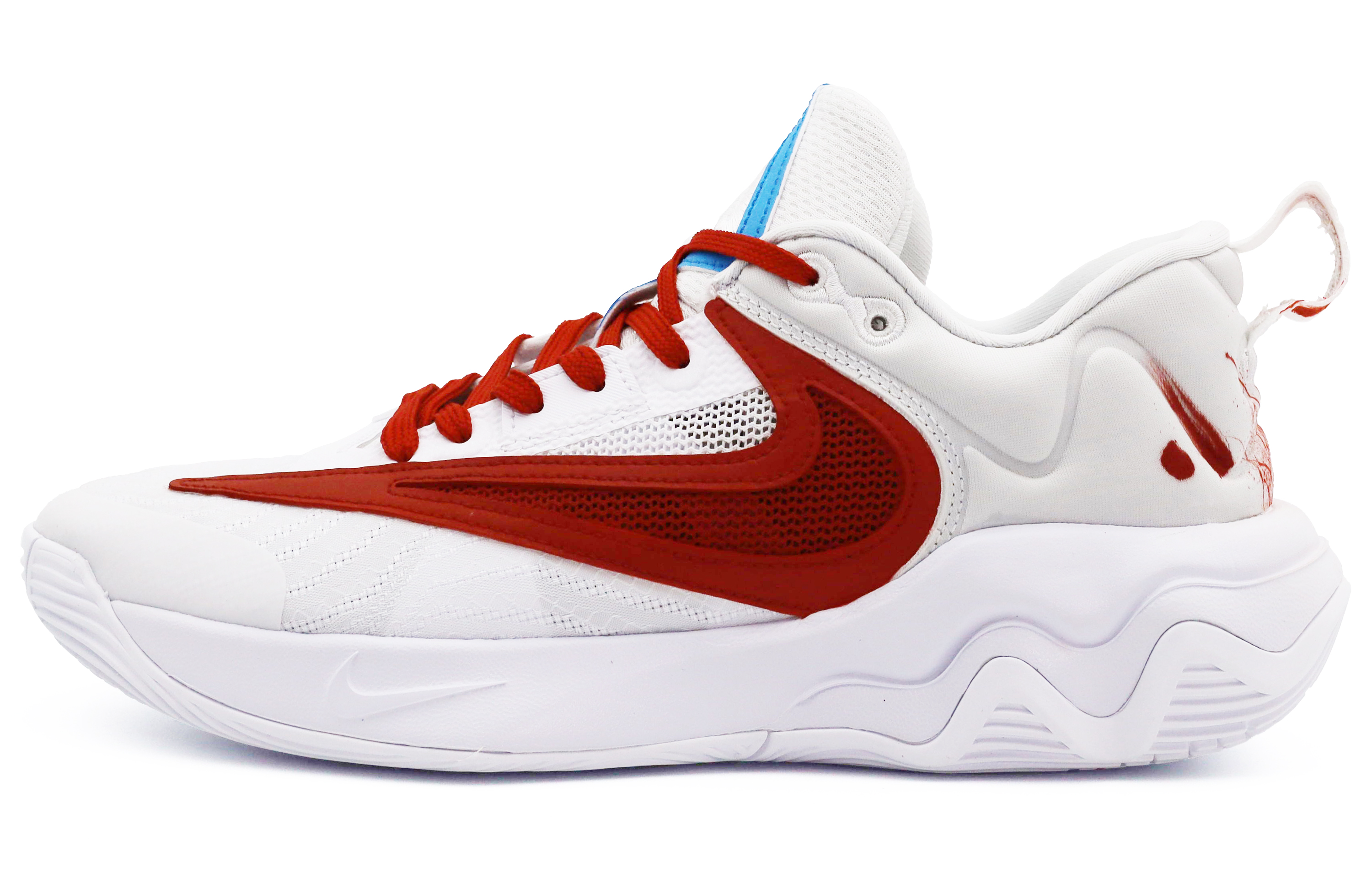 Custom Nike Giannis Immortality Red Blue White Mismatched Graffiti Basketball Shoes DZ7534-102 (Team Four - Reverse Swoosh Mandarin Duck Graffiti A)