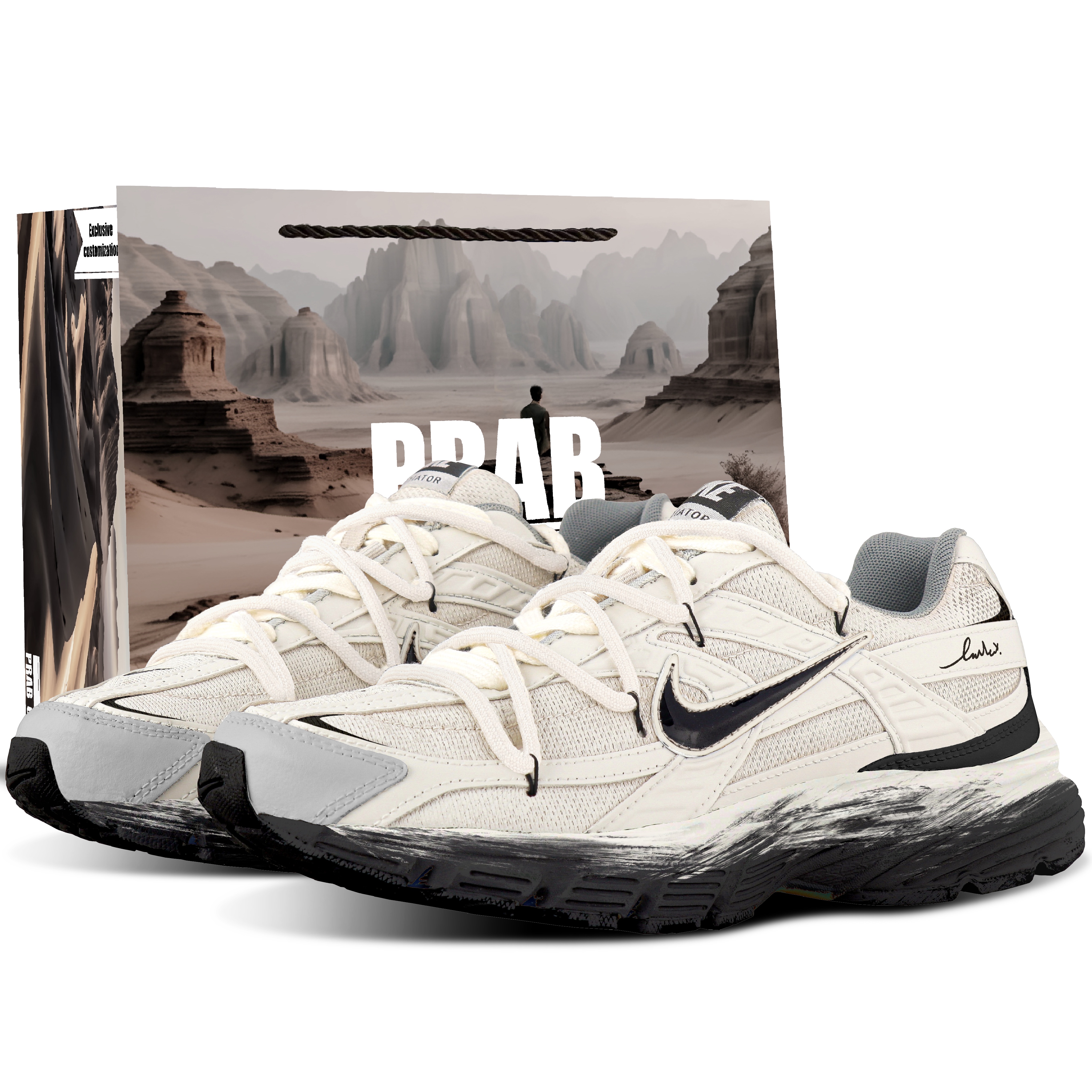 Custom Nike Initiator Retro Chunky Aesthetic City Running Shoes Beige Gray 394055-100 (Team1559-Millennium Style New LH Model)
