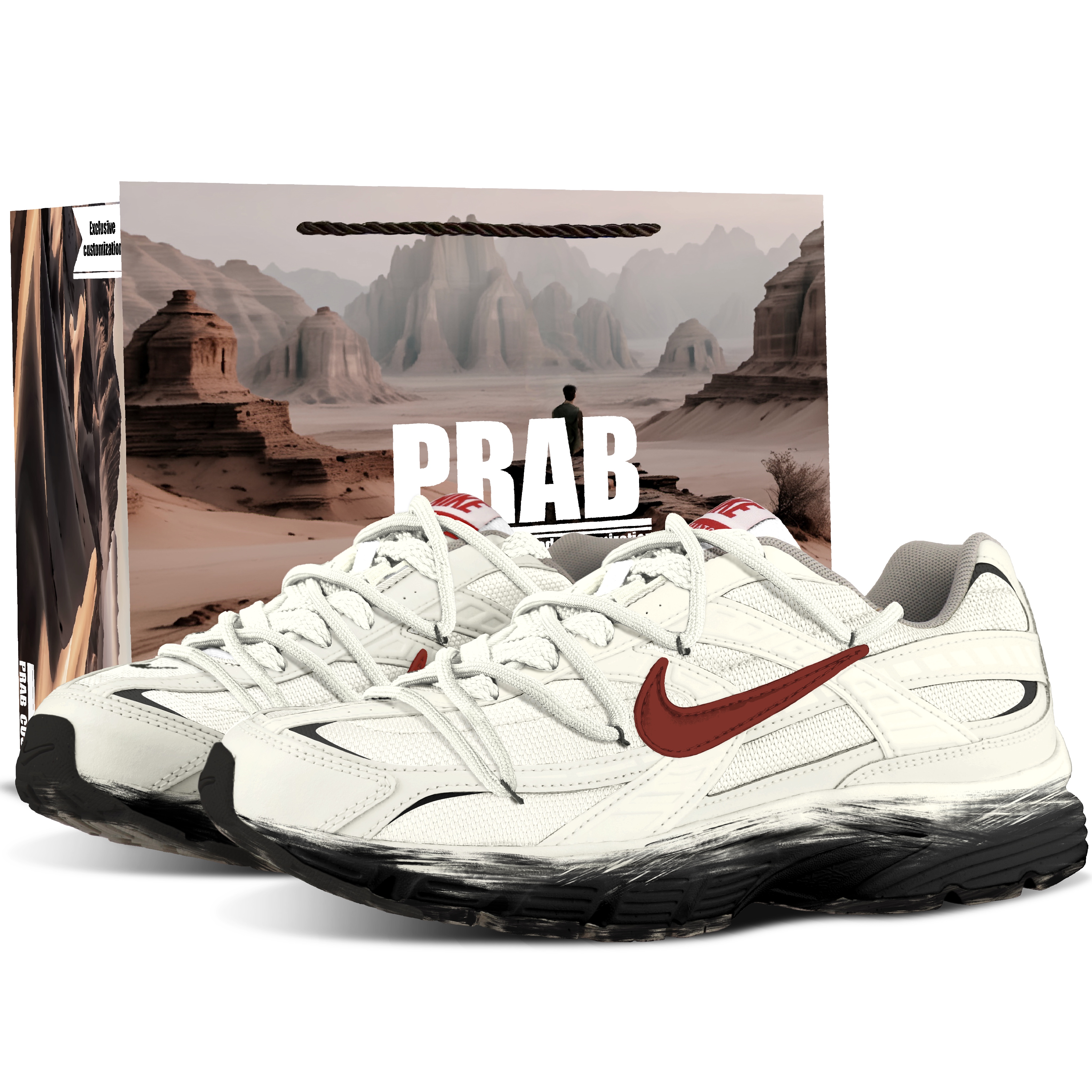 Custom Nike Initiator Retro Distressed Sneakers Beige Black - Urban Running Shoes. 394055-100 (Team1559 - Sunset Walker LH)