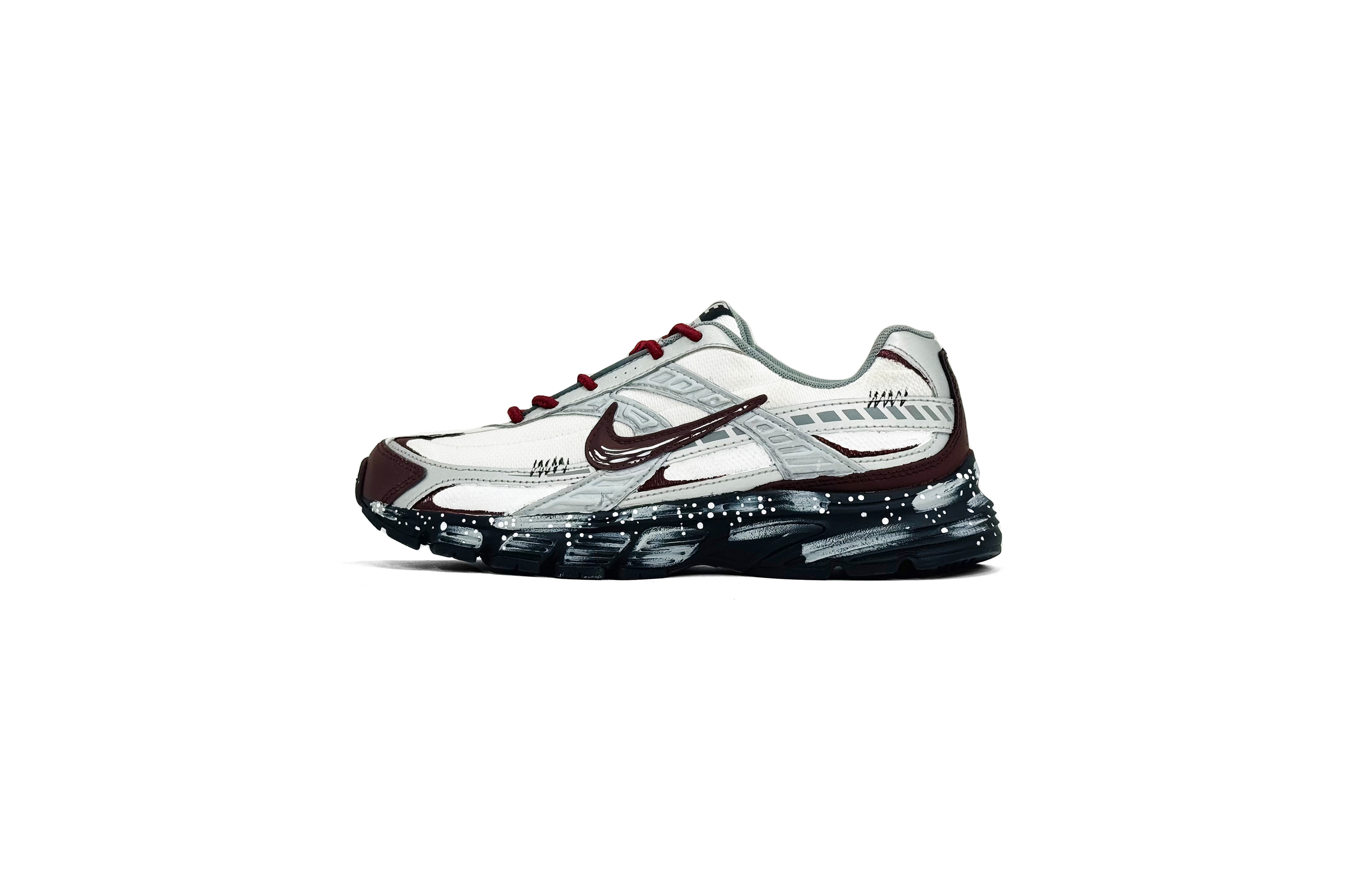 Custom Nike Initiator Silver White Red Low-Top Running Shoes IO7609-101 (team1722 - Snow Tracker)