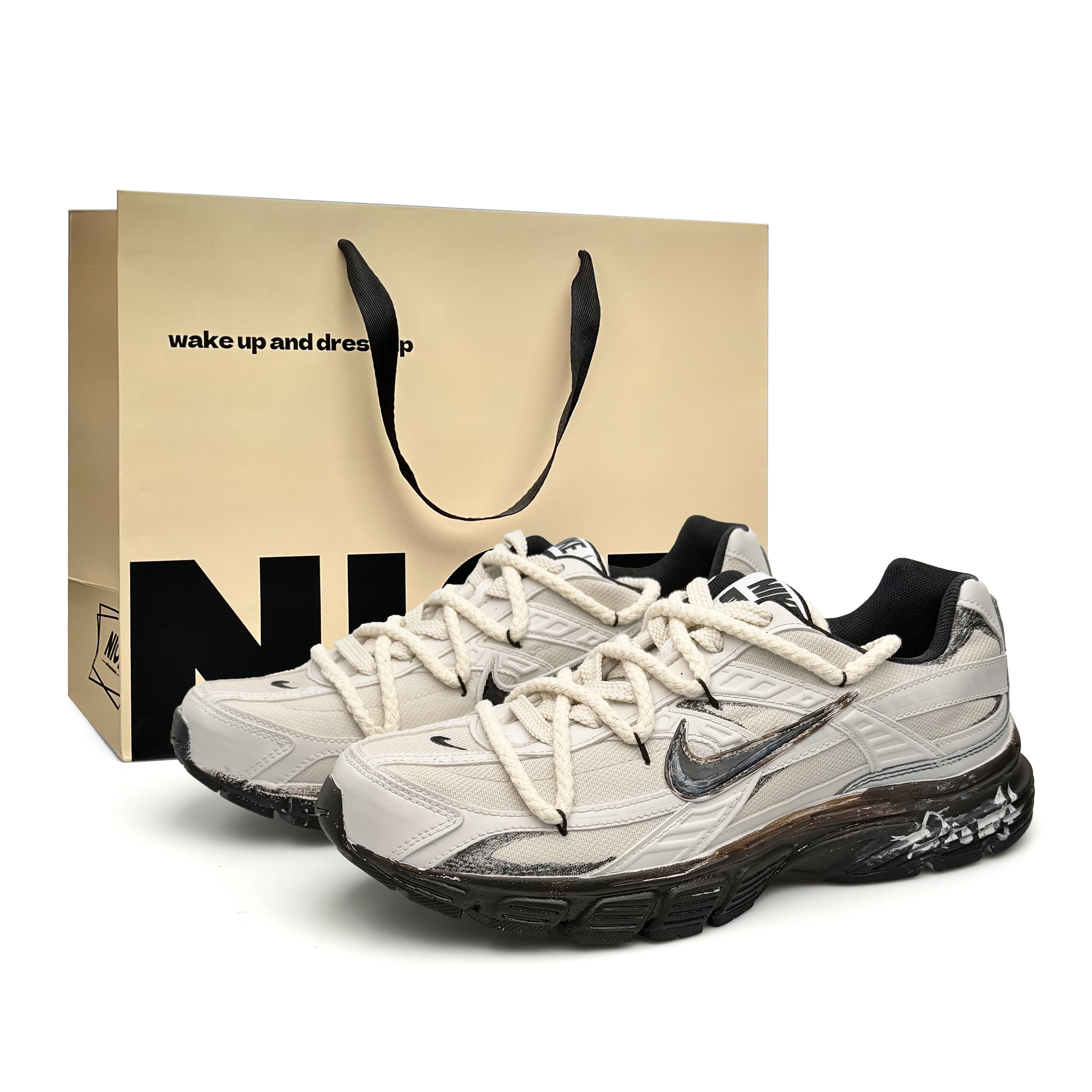 Custom Nike Initiator Utopia CNY Durable Lightweight Running Shoes Black/Tan 394055-100 (Team920 - Wasteland Utopia BOX)