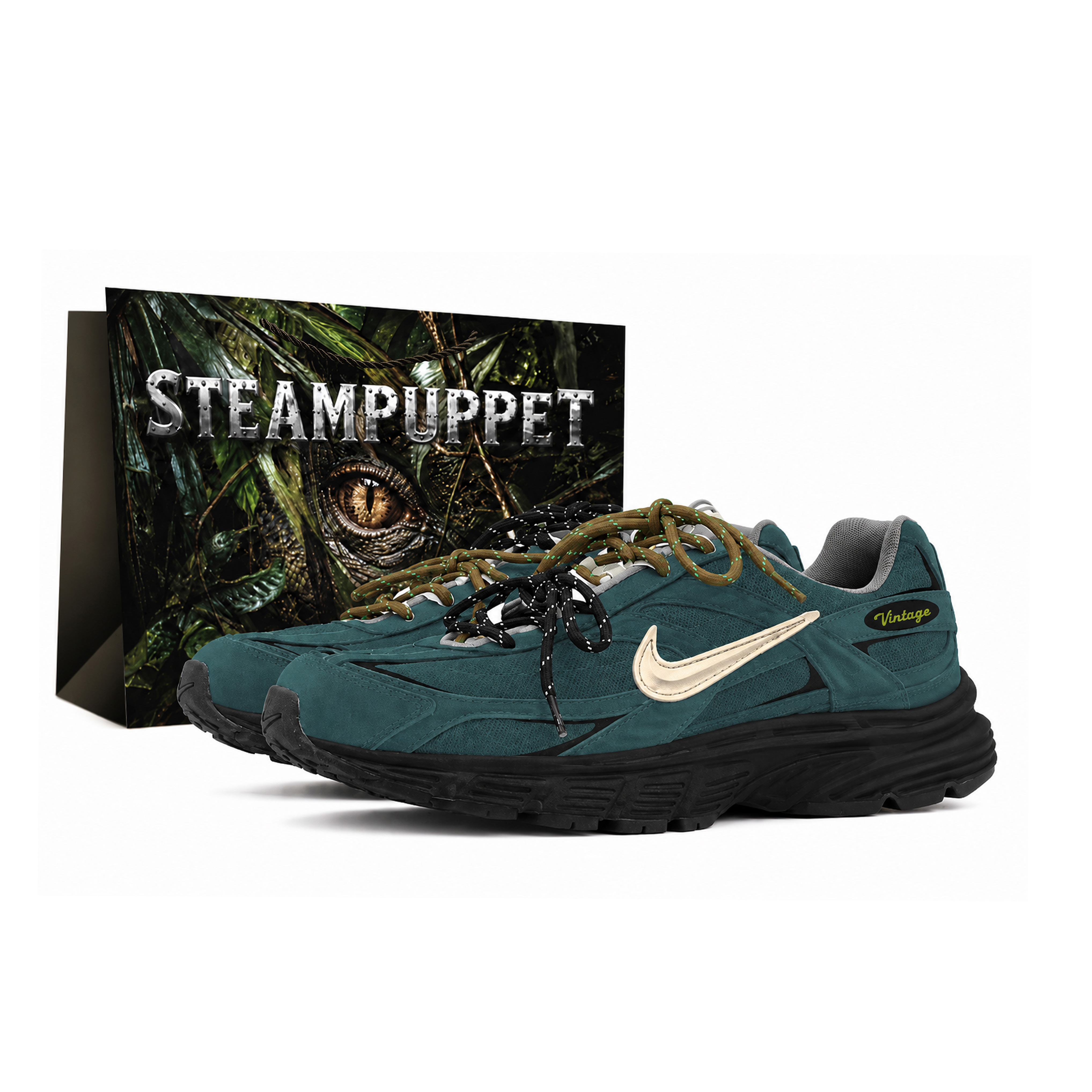 Custom Nike Initiator Vapor Puppet Green Retro Hand-painted Running Shoes IO7609-101 (Team2169 - Green Wilderness Adventure)