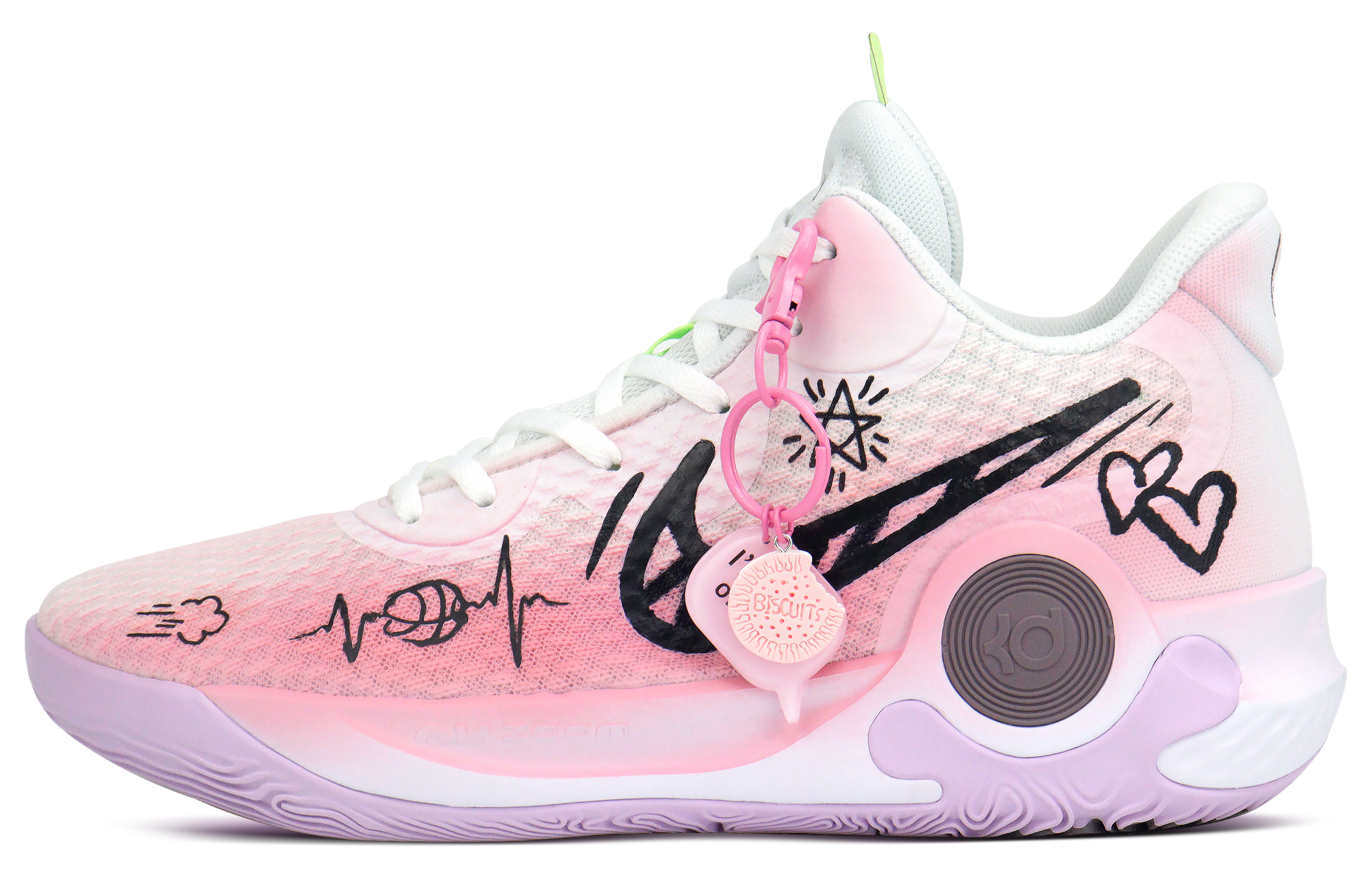 Custom Nike KD Trey 5 IX Gradient Graffiti Zoom Basketball Shoes Pink/White . DJ6922-100 (Team238 - Heartbeat Signal)