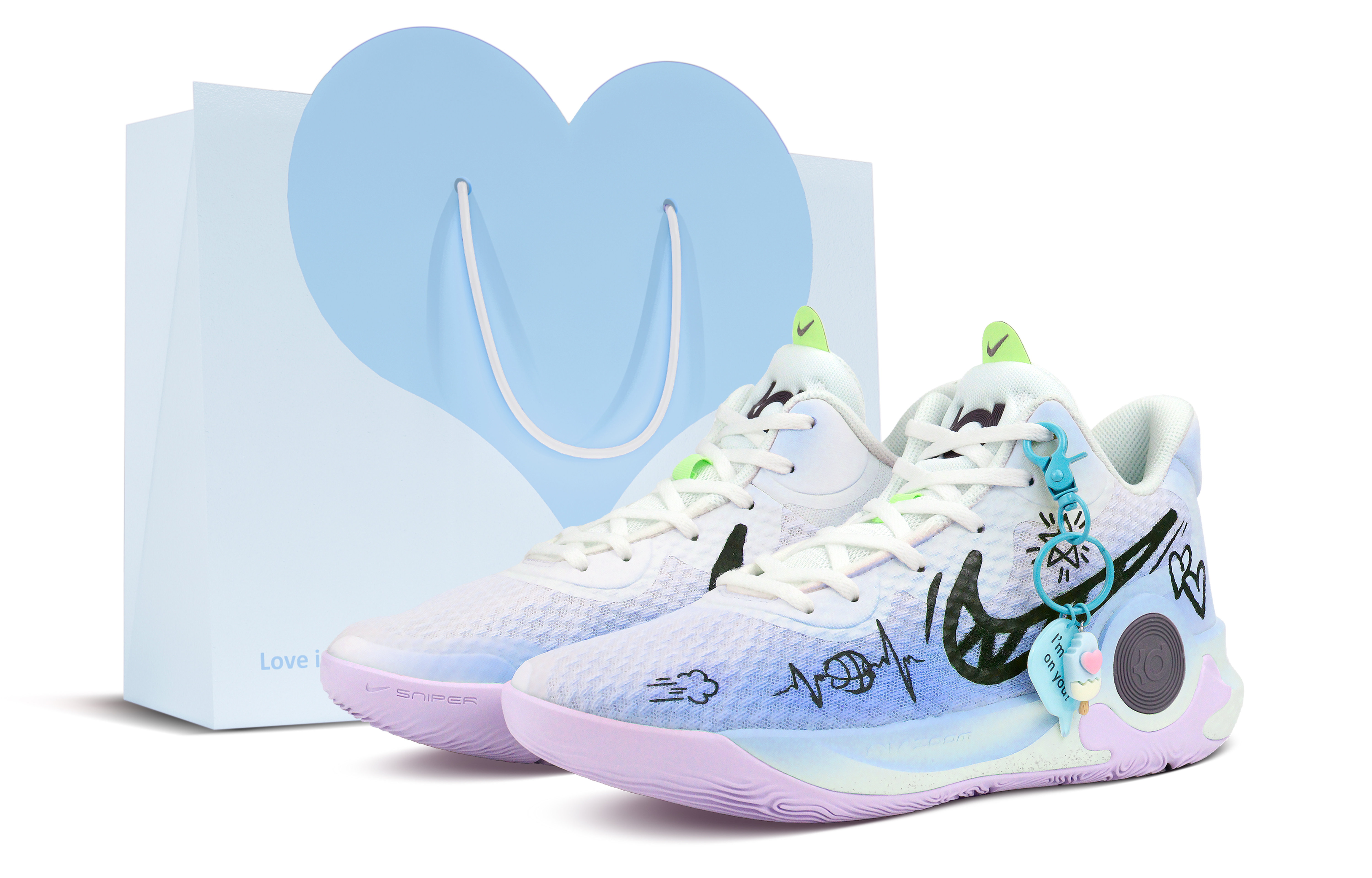 Custom Nike KD Trey 5 IX Graffiti Art Zoom Basketball Shoes Blue/White Men’s Mid-Top. DJ6922-100（Team238 - Confession Signal SBOX）