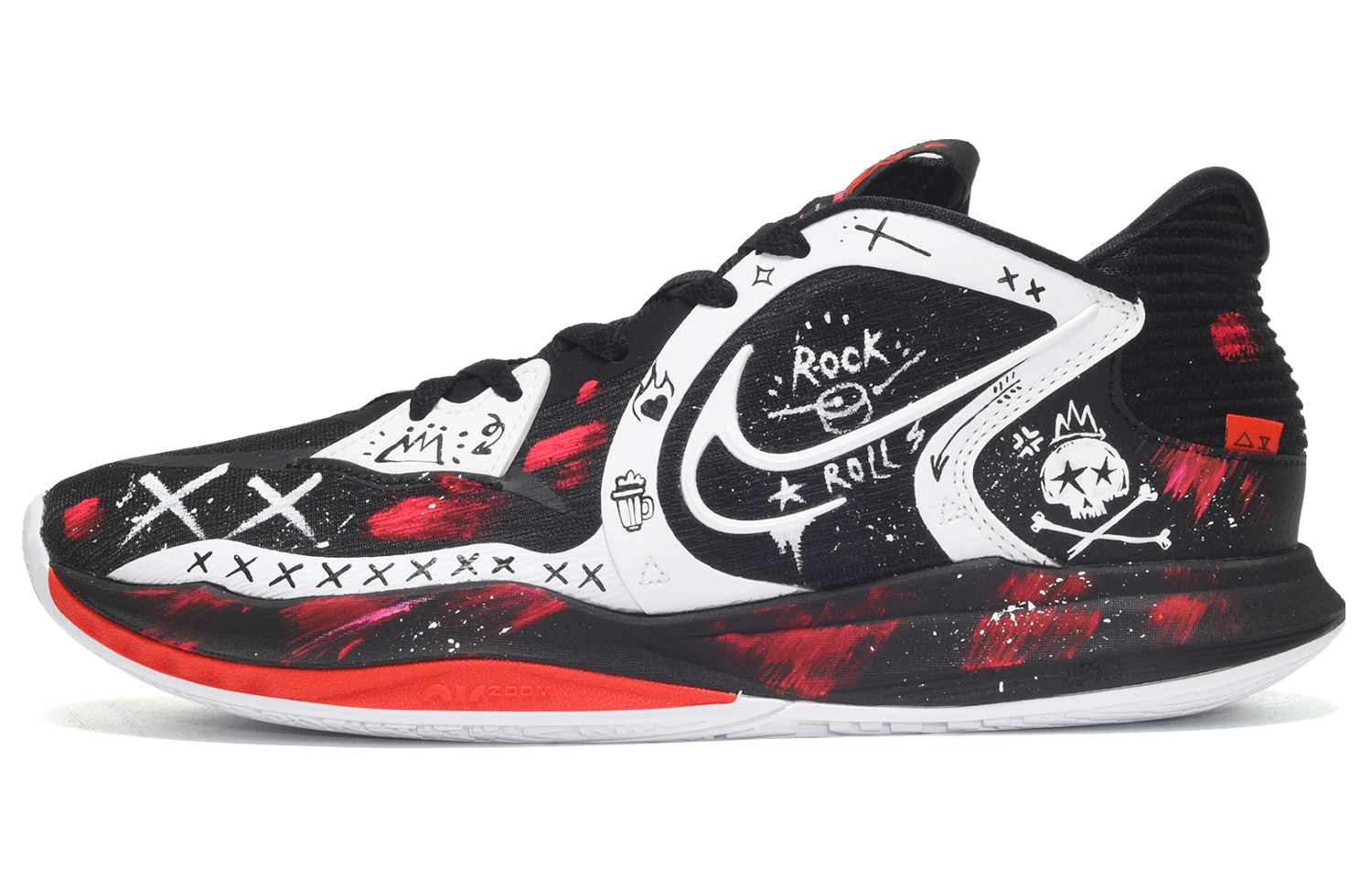 Custom Nike Kyrie Low 5 "Reaper" Basketball Shoes Black/White/Red. DJ6012-001 (TeamE Men's Reaper Scythe Black White Red)
