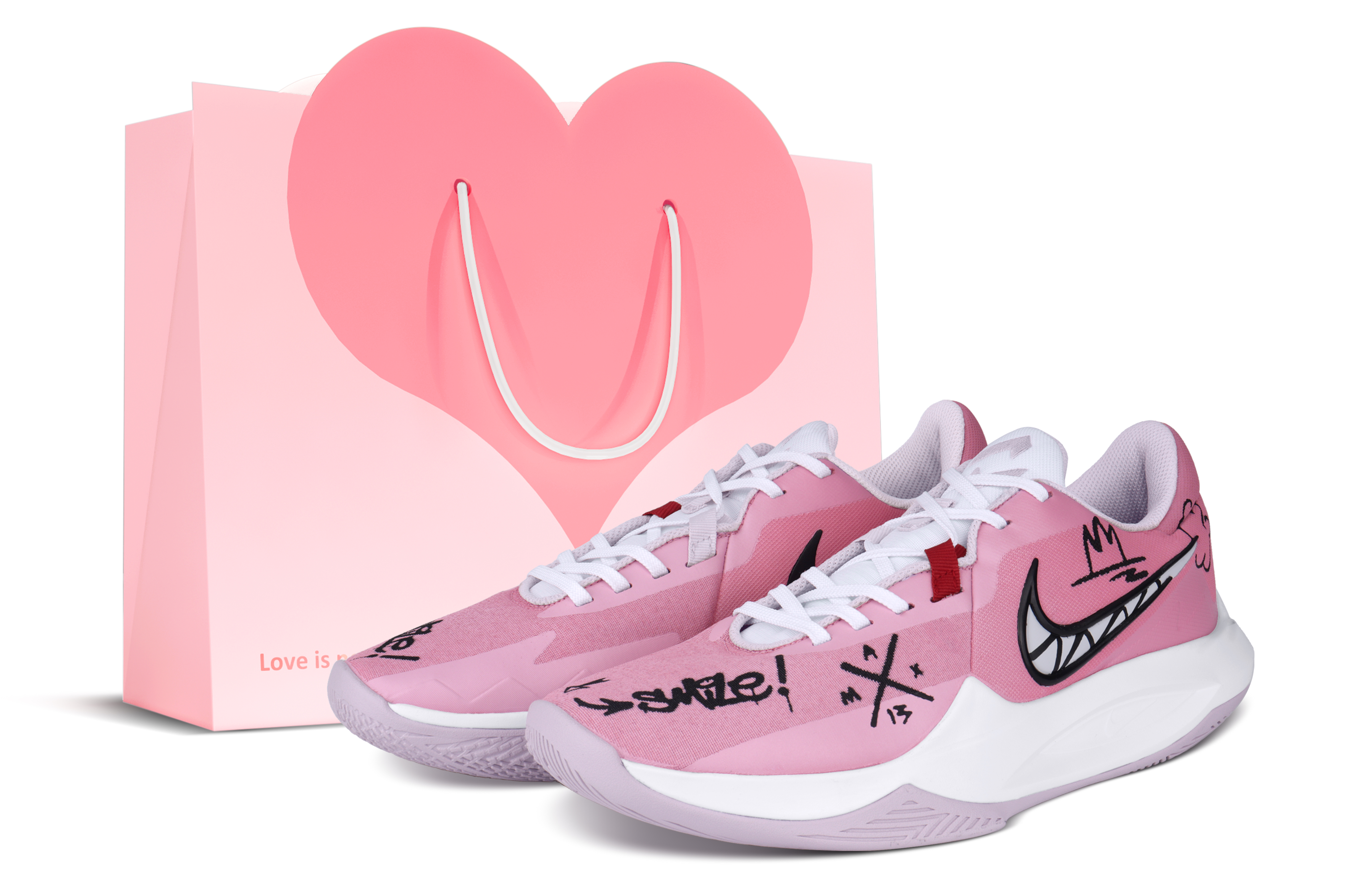 Custom Nike Precision 6 "Love Diary" Pink Black Low-Top Basketball Shoes DD9535-100 (Team238 - Love Diary SBOX)