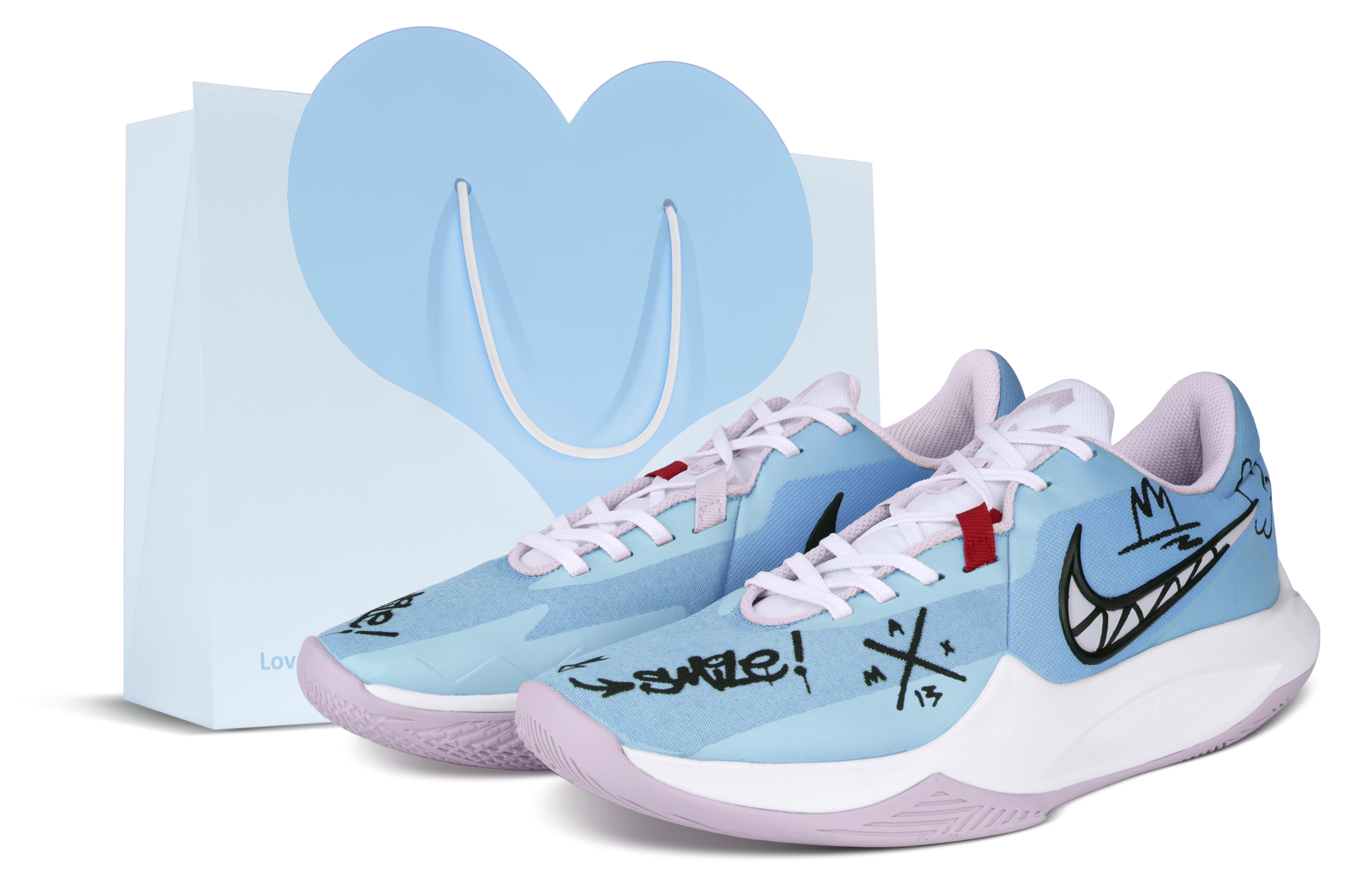Custom Nike Precision 6 Blue/Black Summer Beach Graffiti Low-Top Basketball Shoes. DD9535-100 (Team238 - Beach Diary SBOX)