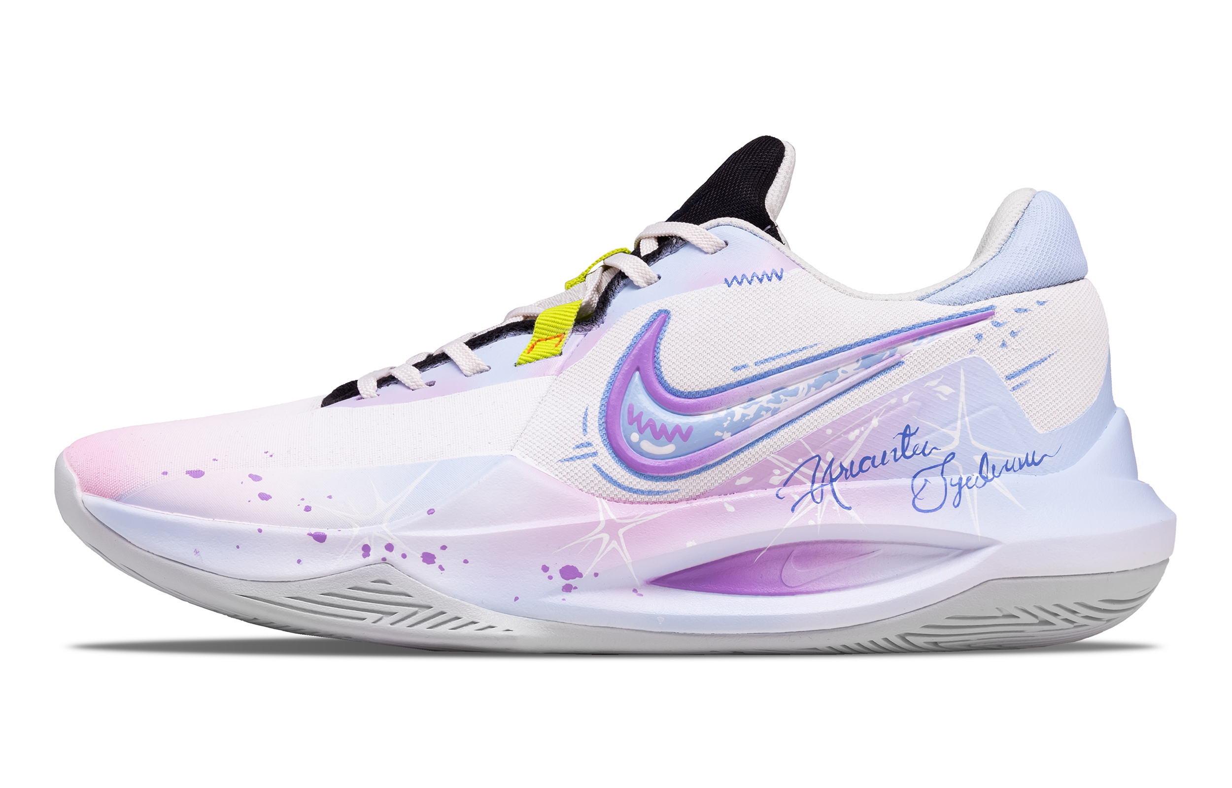 Custom Nike Precision 6 Purple Star Gradient Low-Top Basketball Shoes . DD9535-004 (Team691 - Purple Mist Star)