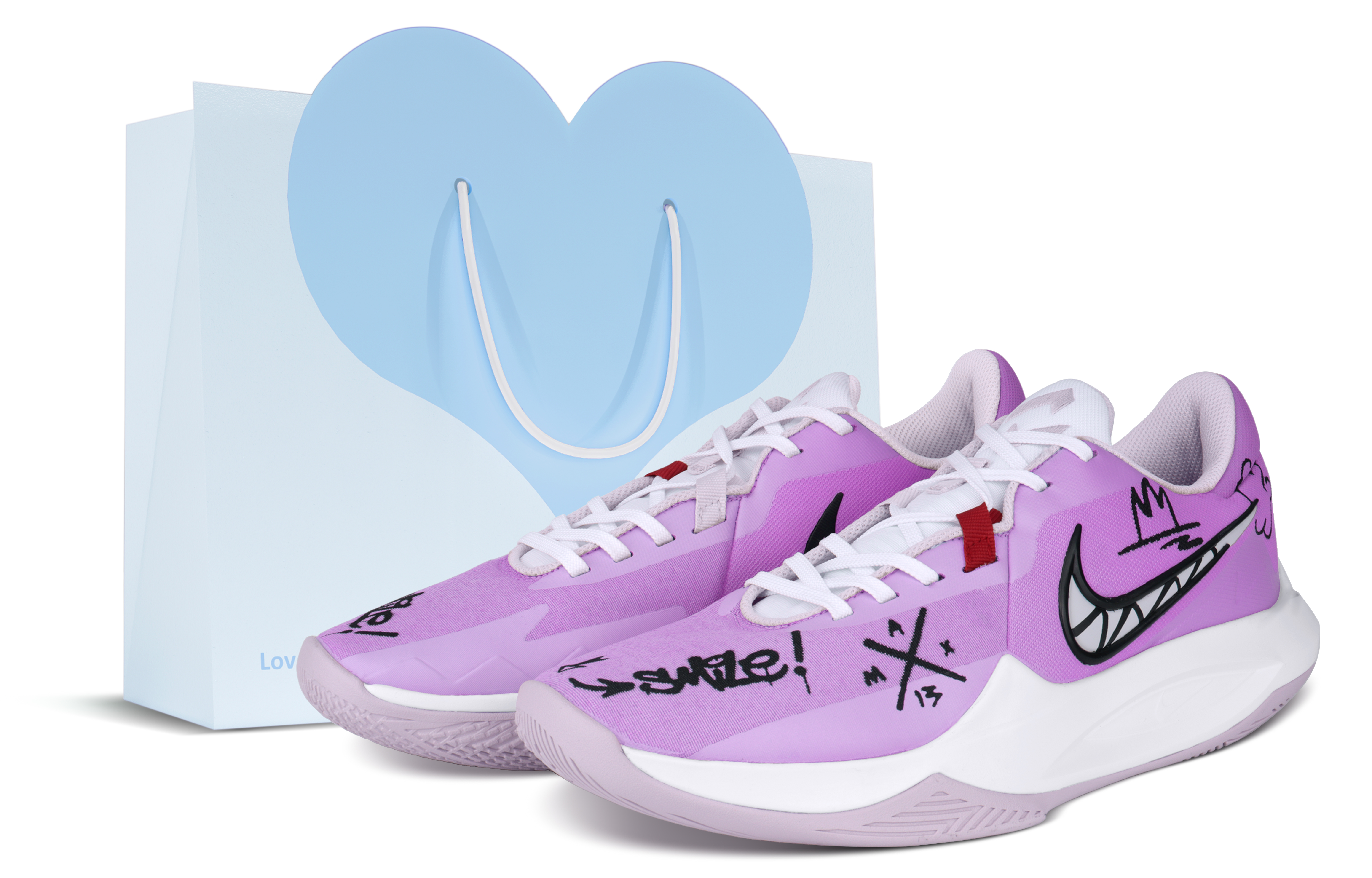 Custom Nike Precision 6 Purple Sunset Summer Graffiti Low-Top Basketball Shoes. DD9535-100 (Team238 - Zixia Diary SBOX)