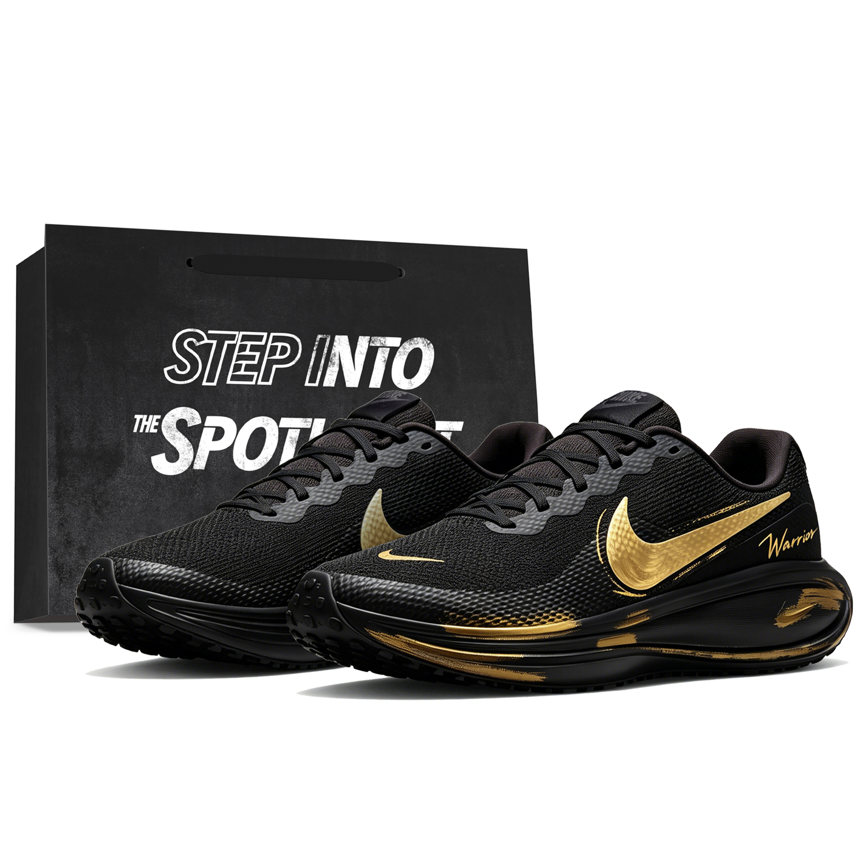 Custom Nike Revolution 8 Black Gold Running Shoes - Lightweight, Breathable & Durable. HJ9198-003 (Team2566-King Kong)