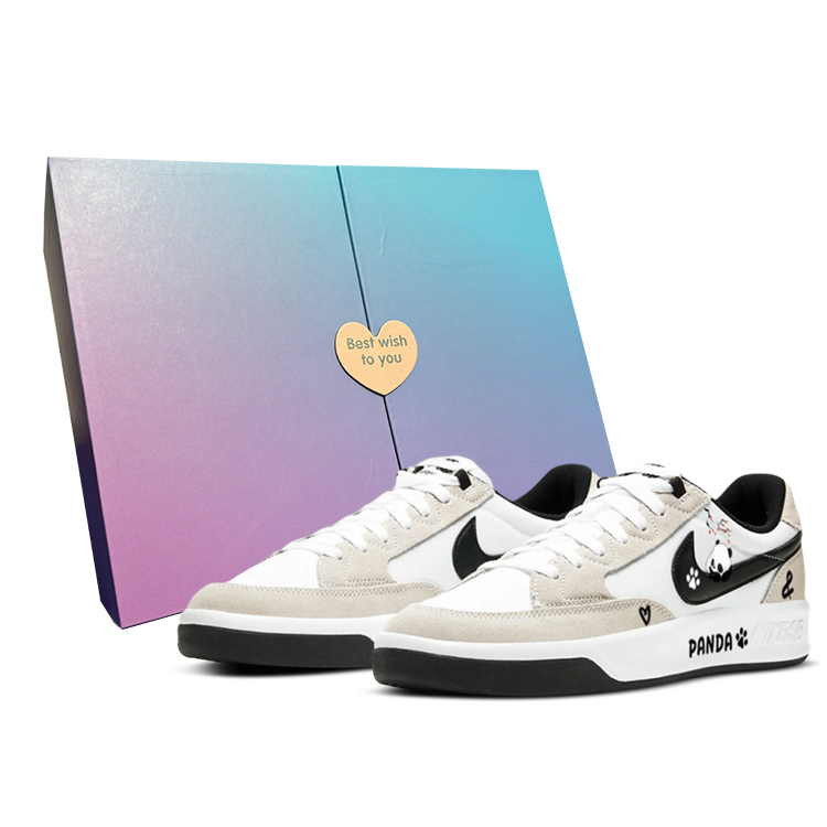 Custom Nike SB Adversary "Lazy Panda" Low-Top Skate Shoes White/Grey CW7456-100 (Team56 - Ramei Papa Bear SBOⅩ)