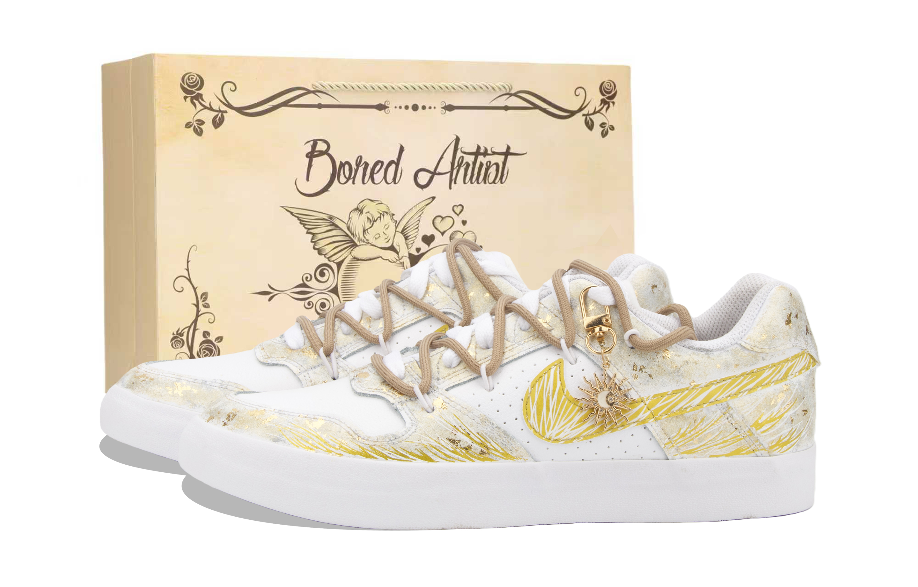 Custom Nike SB Delta Apollo Sun Gold Burned White Gold Skate Shoes Low Top. 942237-112 (Team724 - Sun God).