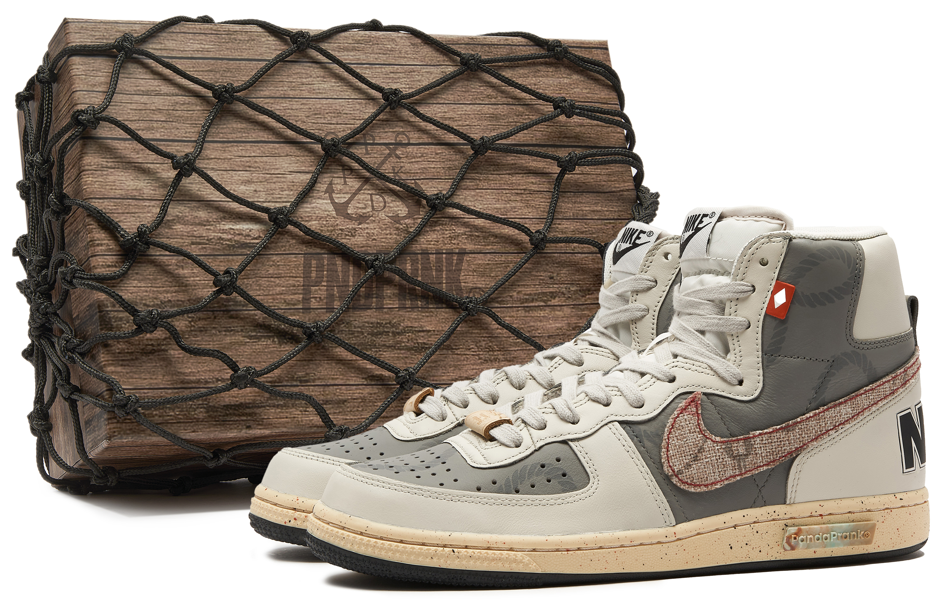 Custom Nike Terminator High Panda Prank Sailing Era Misty Desert White Grey Sneakers FD0394-030 (TeamH Men's Misty Gobi S-BOX)