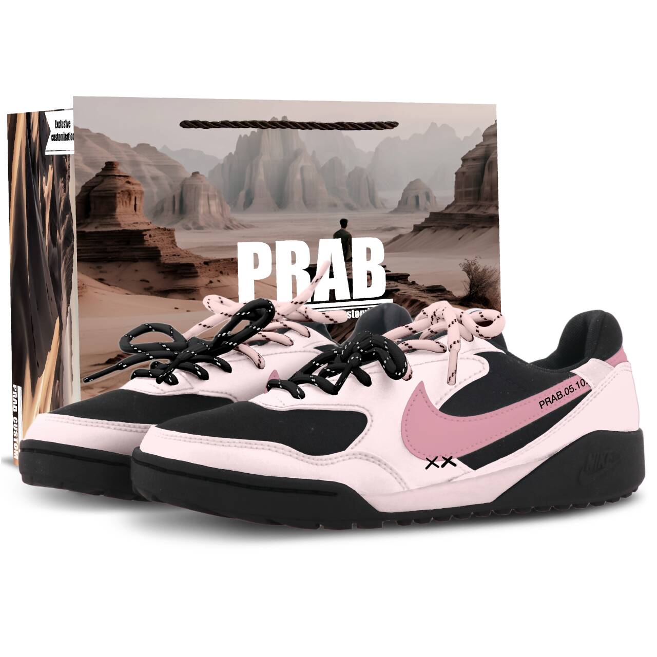 Custom Nike Terra Manta Berry Black Pink LOVE Retro Casual Sneakers Black Pink. HQ1940-100 (Team1559-Strawberry LH)
