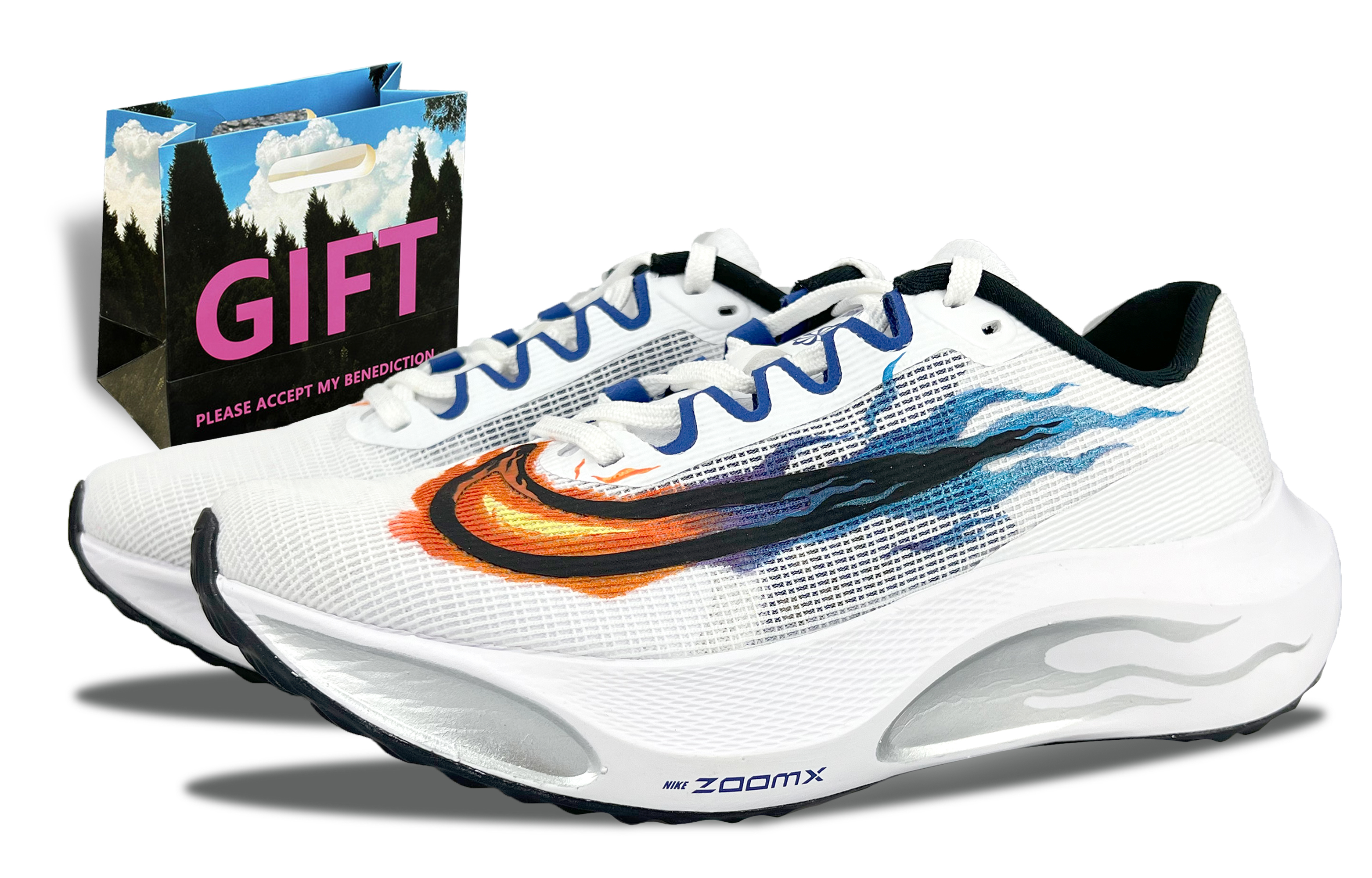 Custom Nike Zoom Fly 5 Festive Edition Marathon Shoes Black/White/Blue DZ2769-101 (Team220-Liuli Blaze S-Box)