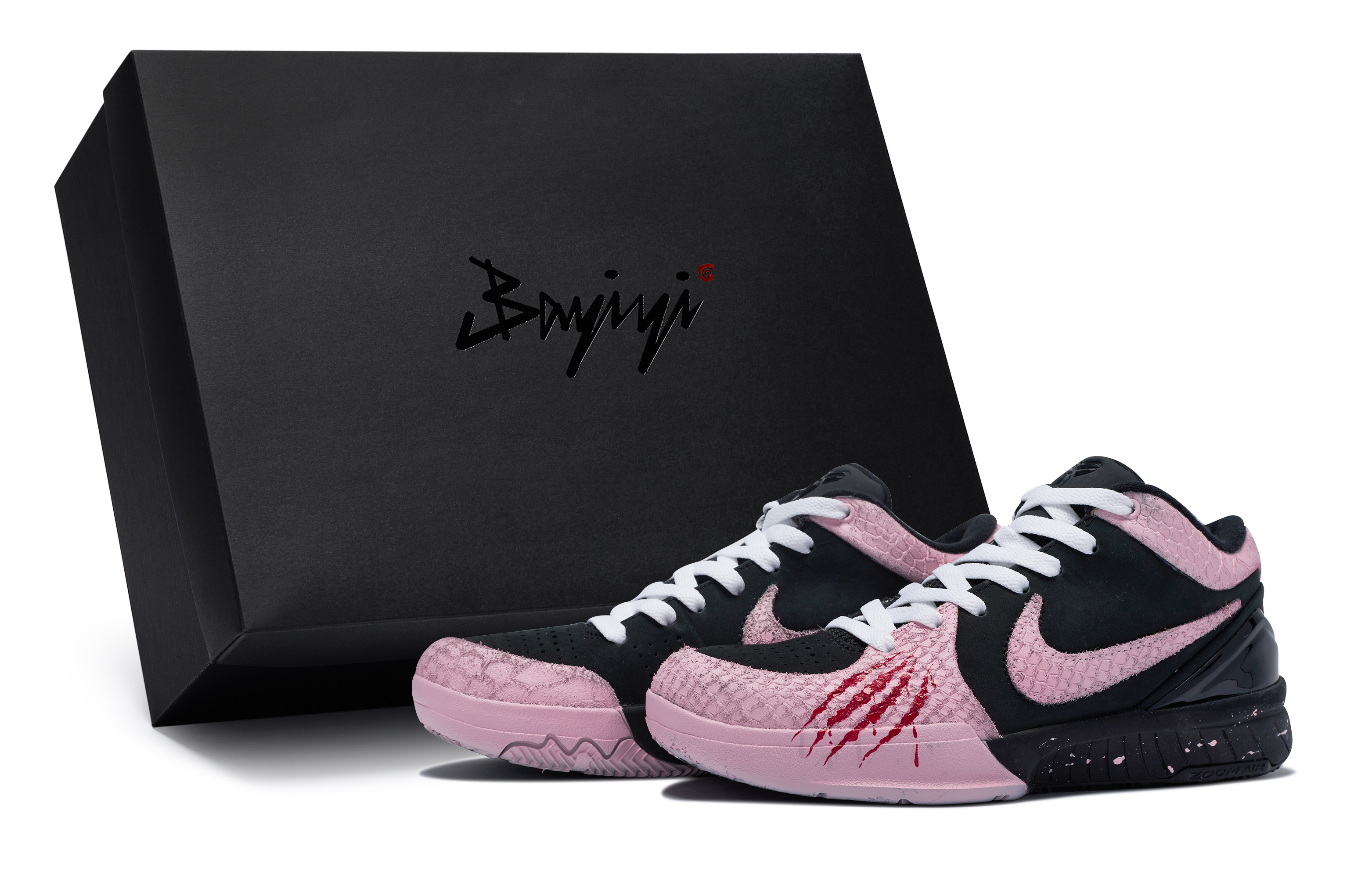 Custom Nike Zoom Kobe 4 Protro Black Pink Dragon Scale Low Basketball Shoes . FQ3544-001 (Team80- Black Pink Dragonclaw S-BOX)