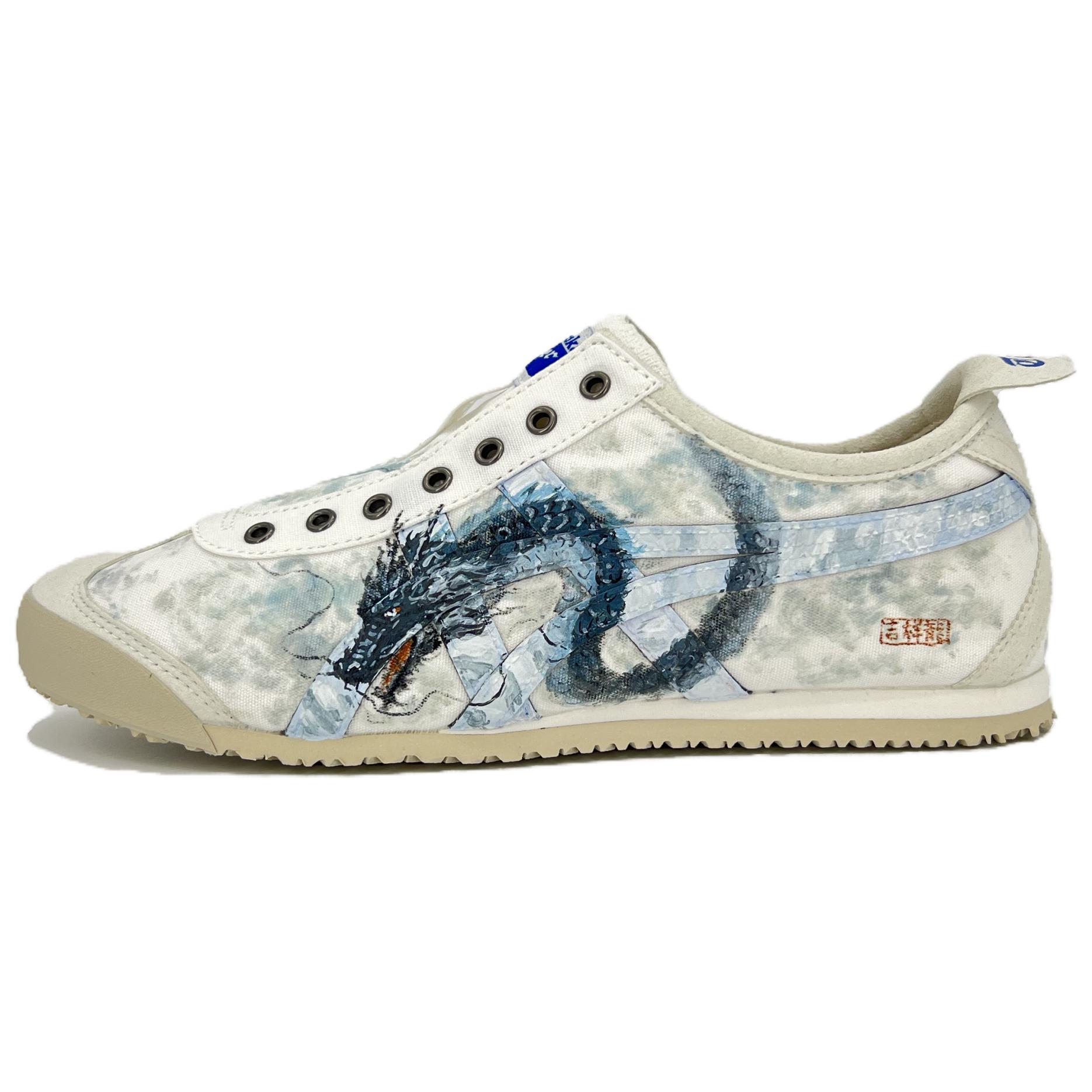 Custom Onitsuka Tiger MEXICO 66 Hand-Painted Dragon Casual Shoes White/Blue D3K0N-0143 (Team616 - Misty Hidden Dragon Journey)