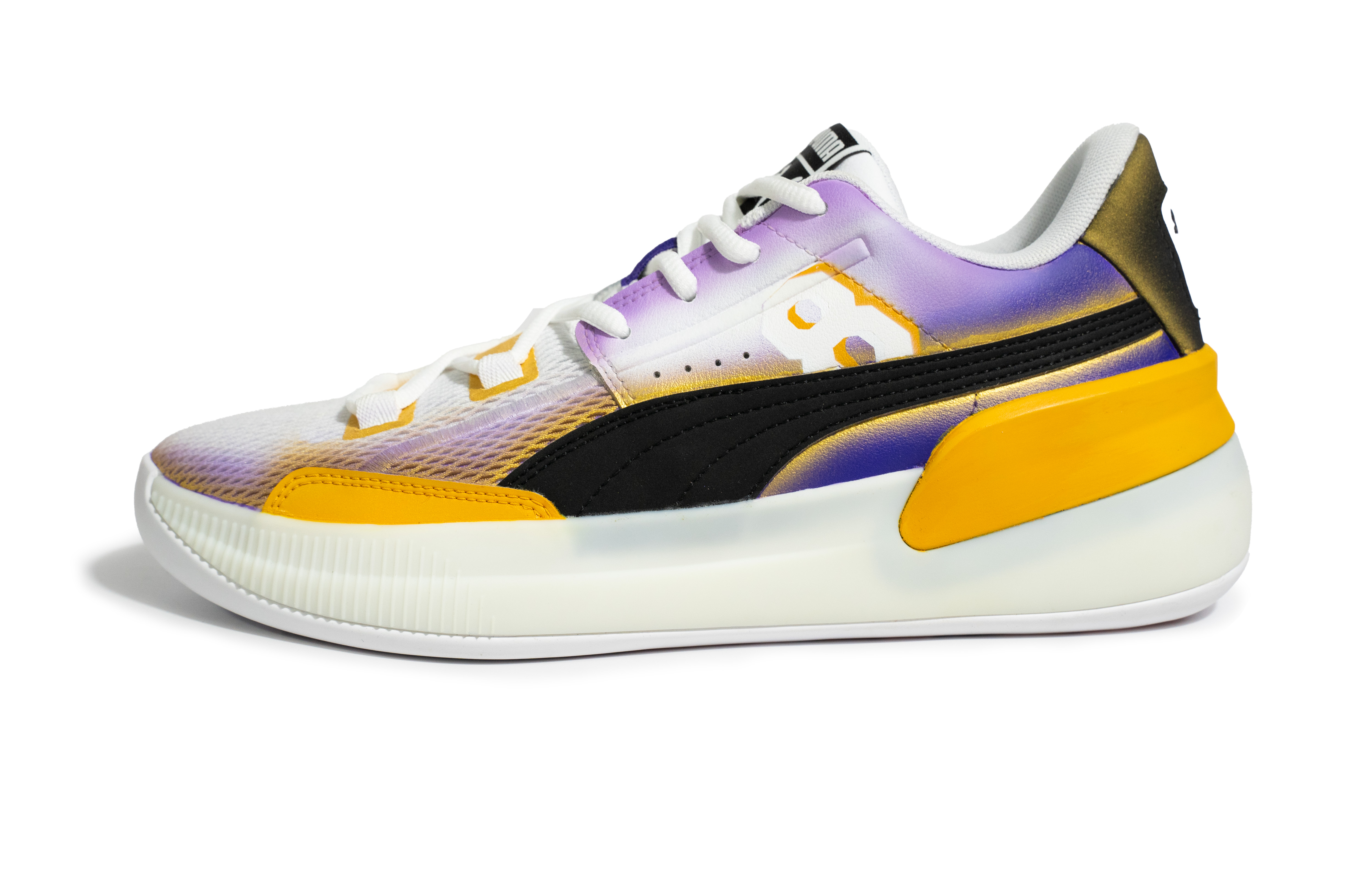 Custom Puma Clyde Hardwood Lakers Mamba Spirit Basketball Shoes Yellow/White/Purple 194454-01 (Team258 - Purple-Gold Mamba)