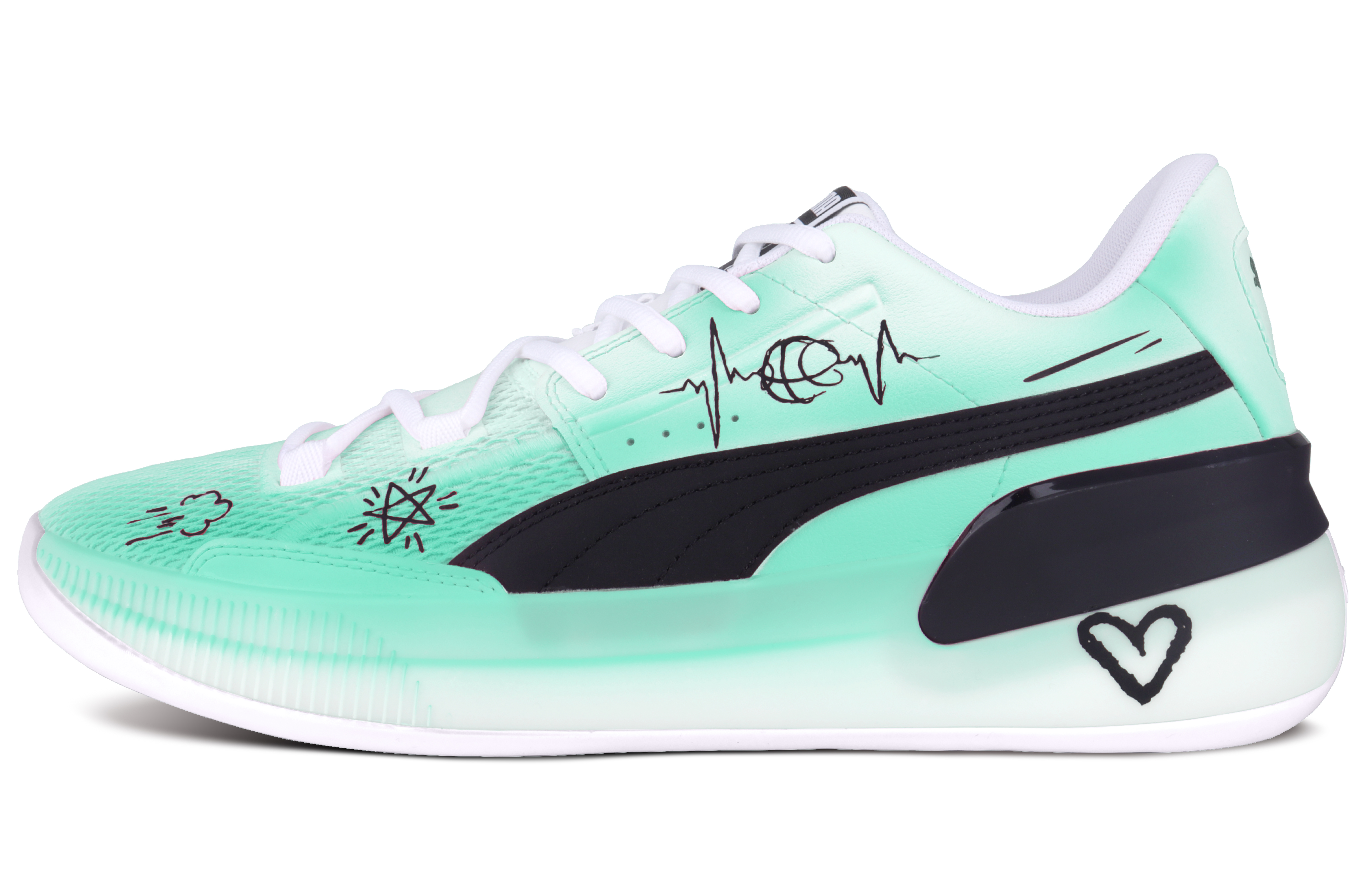 Custom Puma Clyde Hardwood Mint Gradient Graffiti Art Low Basketball Shoes Green 194454-01 (Team238-Mint Mambo)
