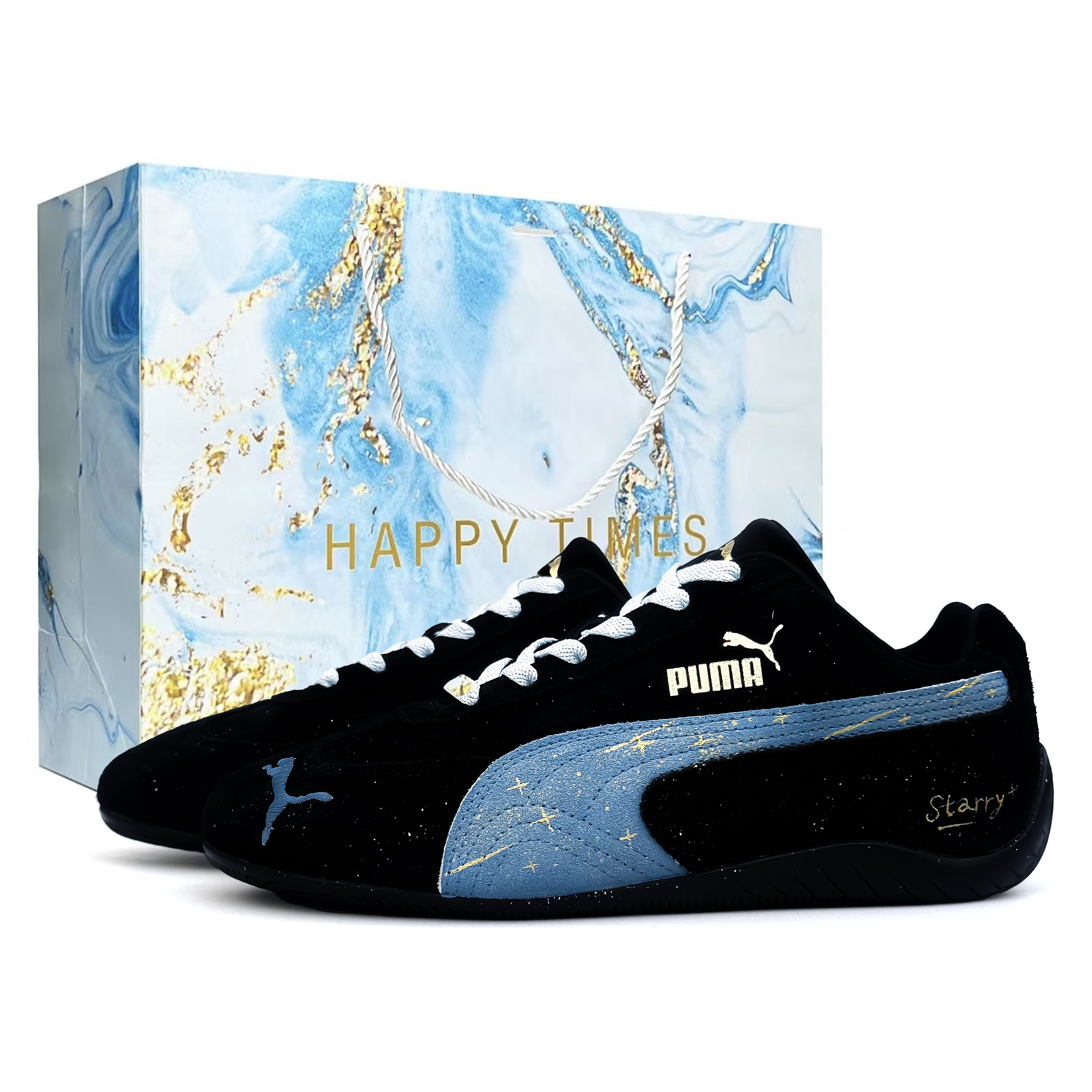 Custom PUMA Speedcat Blue Black Racing Shoes - Stylish, Comfy, Casual. 398846-01 (Team1532 - Dark Night Starlight BOX)