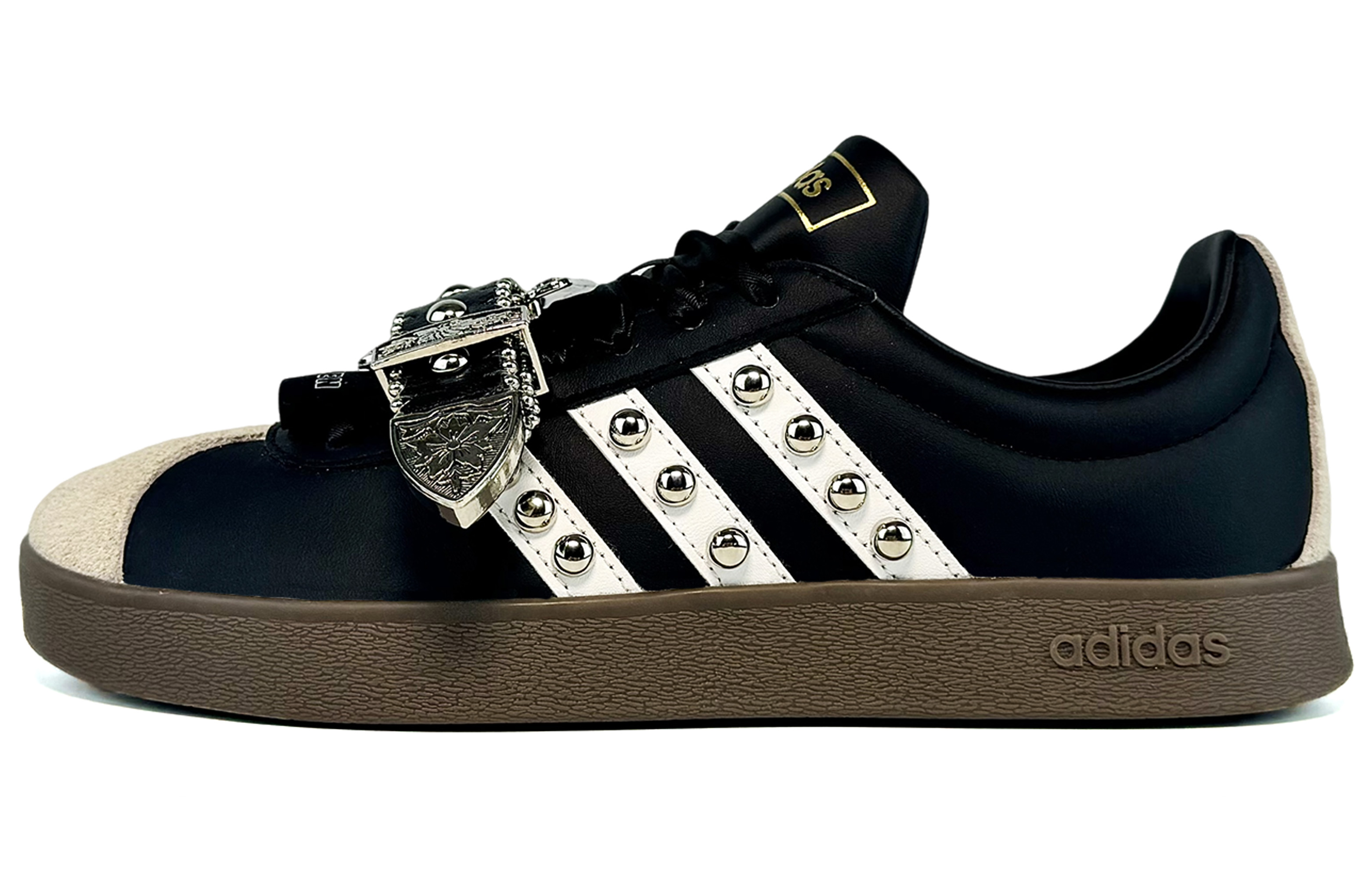 Custom Sneakers: adidas VL Court 2.0 Gothic Black Low-Top Casual Shoes ID6017 (Team45 - Horse Hoof Buckle)