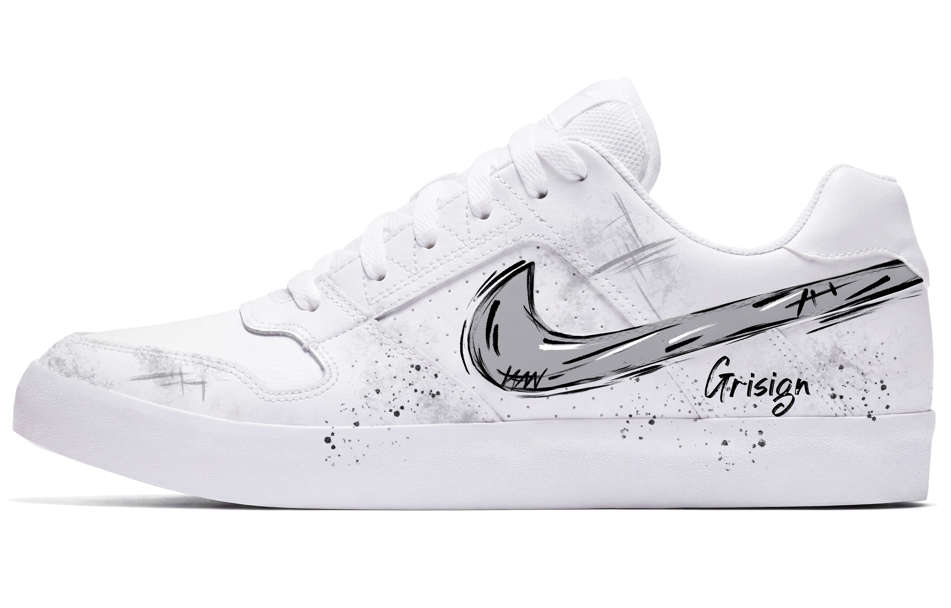Custom Sneakers: Nike SB Delta Grey Imprint Retro Summer Breathable Skate Shoes 942237-112 (Team1466-GREY Mark).