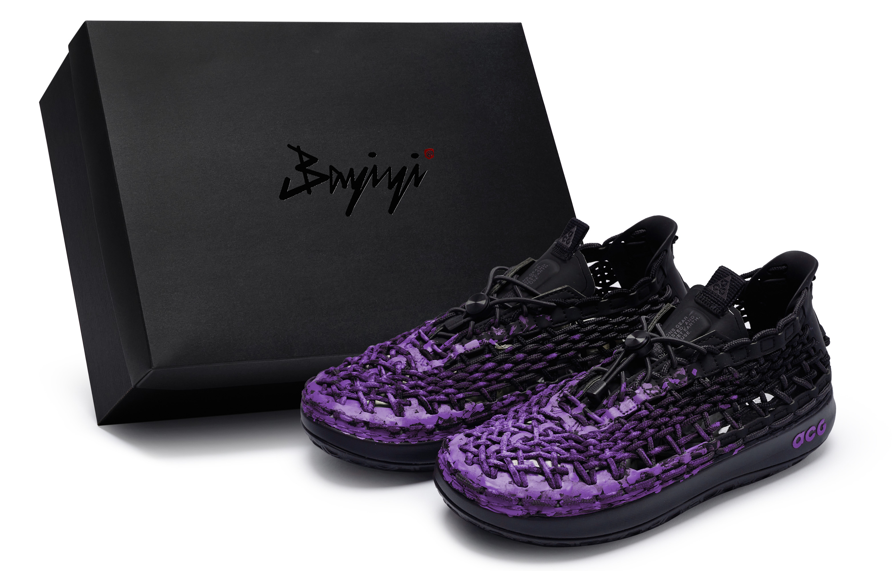 Custom Sneakers Nike ACG Watercat+ Black Purple Speckle Breathable Casual Shoes. CZ0931-002 (Team80 - Time Traveler Purple S-BOX)