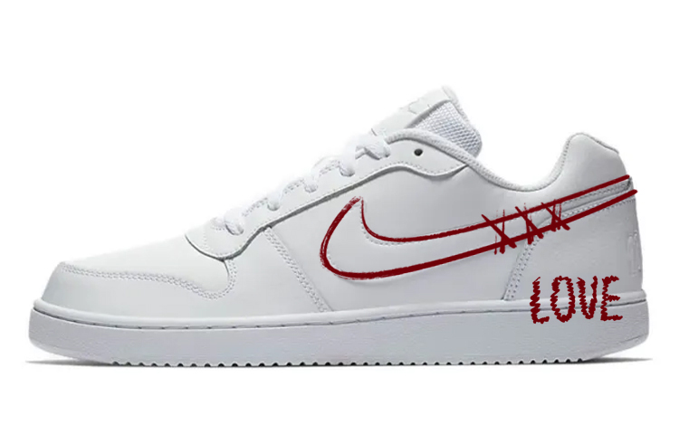 Custom Sneakers Nike Ebernon Low Heart Arrow Patch White Red Casual Shoes AQ1775-100 (Team10 - Piercing Arrow)