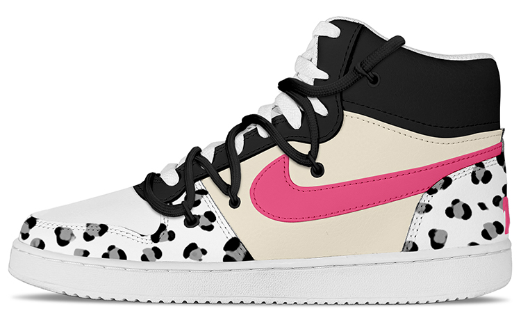 Custom Sneakers Nike Ebernon Mid Pink Leopard Retro Street Style Shoes. AQ1773-100 (TeamY Men's Retro Pink Panther Pink-Black)