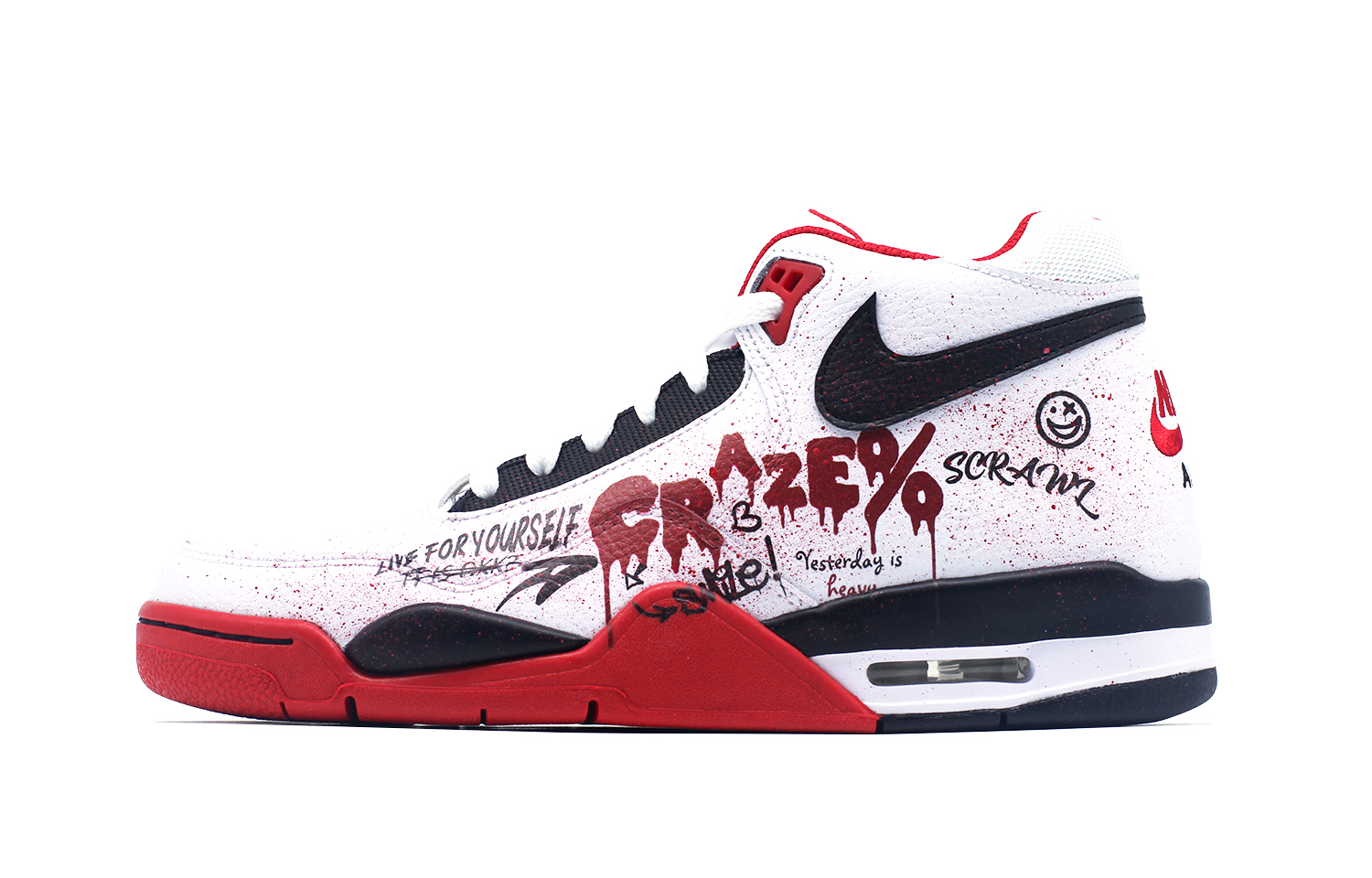 Custom Sneakers Nike Flight Legacy Craze Graffiti Vintage High-Top Basketball Shoes BQ4212-100 (Team140-craze)