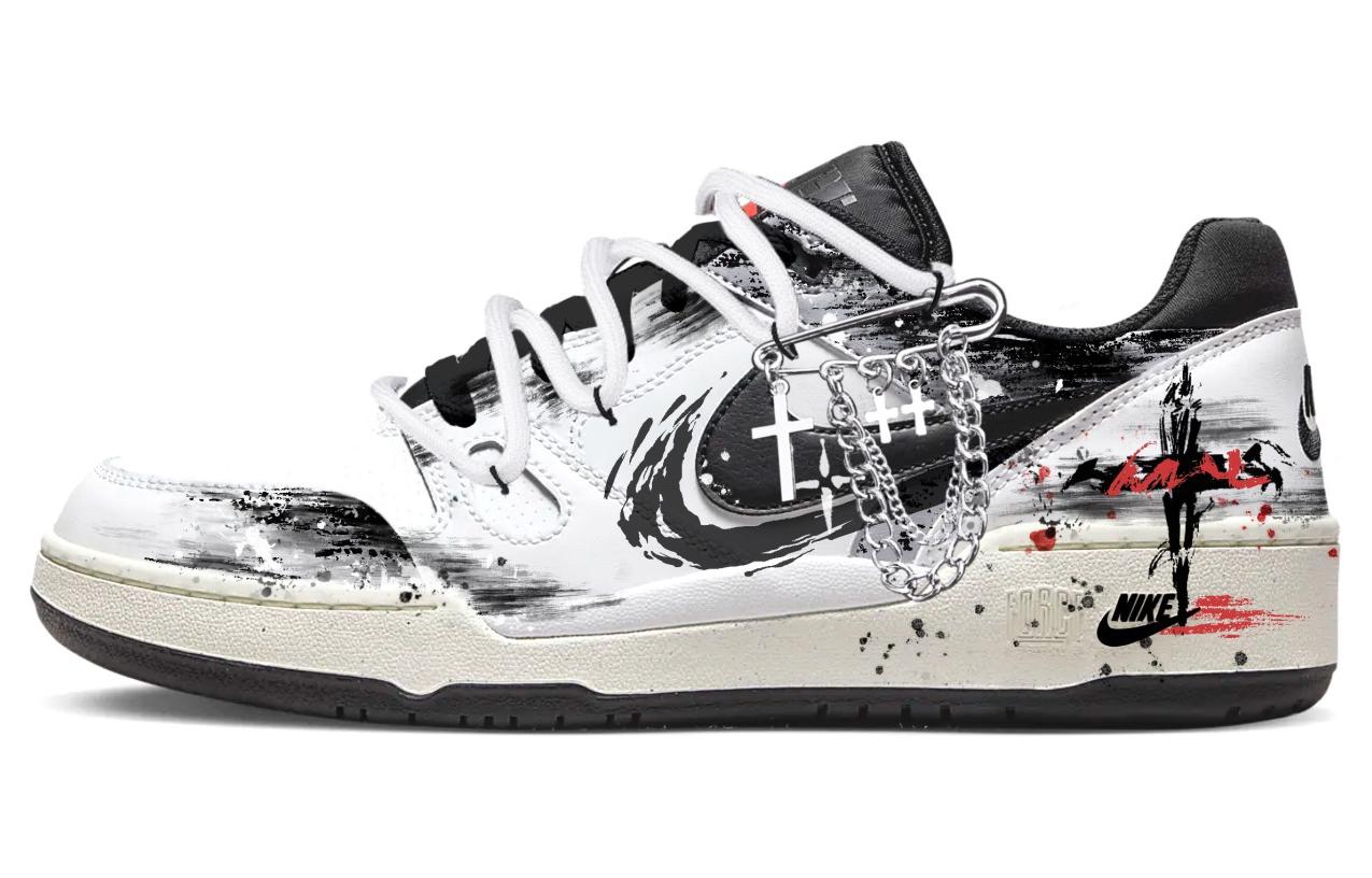 Custom Sneakers Nike Full Force Low Cross Punk Retro Low-Top Black White . FB1362-101 (Team204 - Cross Punk)