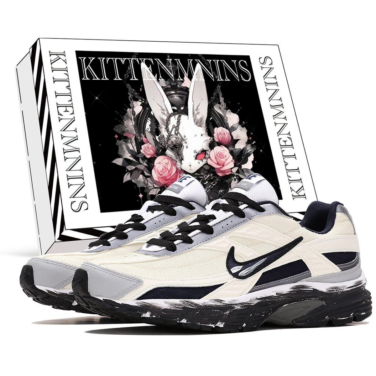Custom Sneakers Nike Initiator Lunar Runner Beige Black Stylish Casual Shoes. 394055-101 (Team804 Lunar Explorer SBOX)