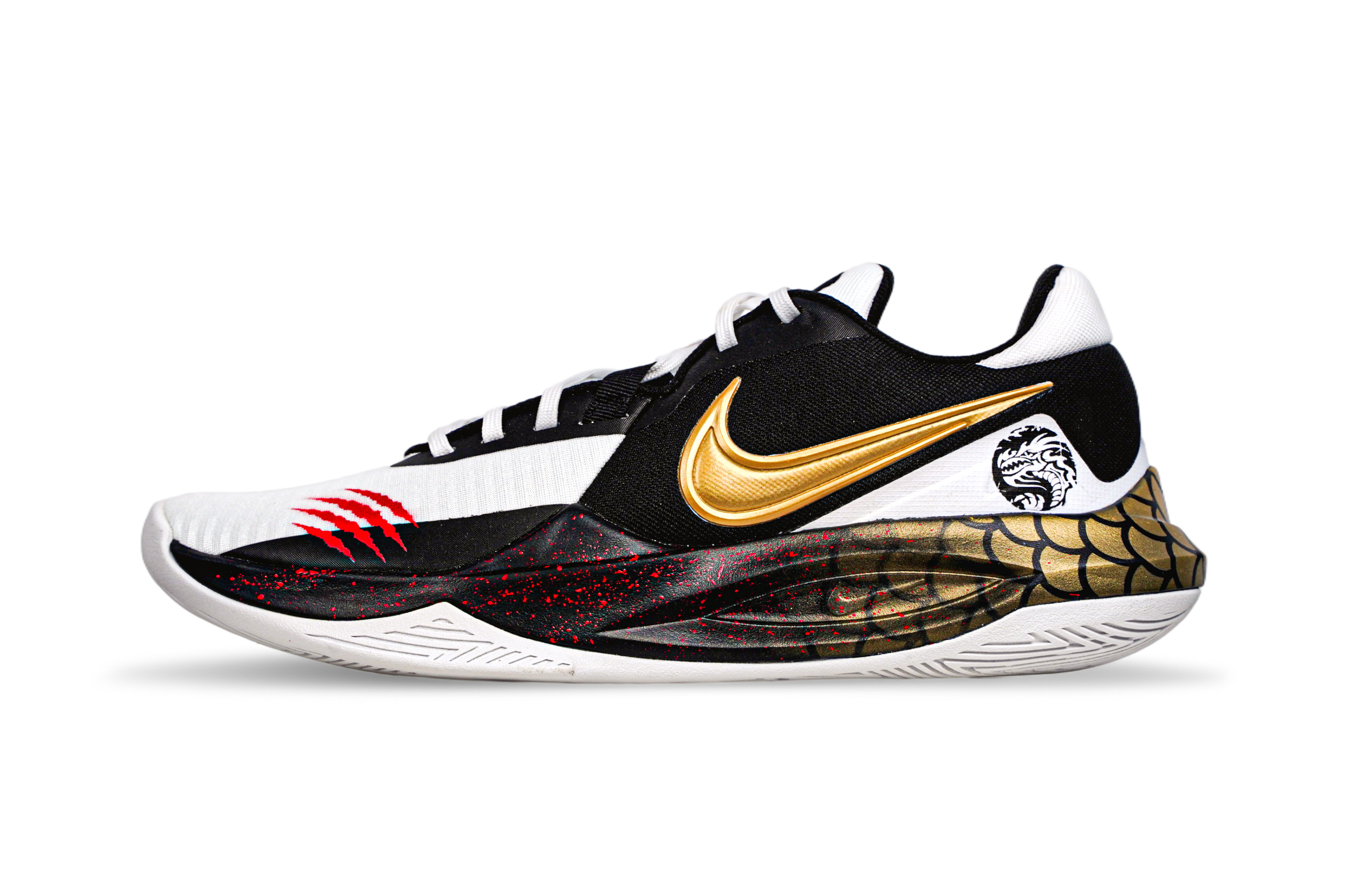 Custom Sneakers Nike Precision 6 Black Gold Dragon Totem Low-Top Basketball Shoes Mens DD9535-007 (Team71-Golden Dragon in the Sky)