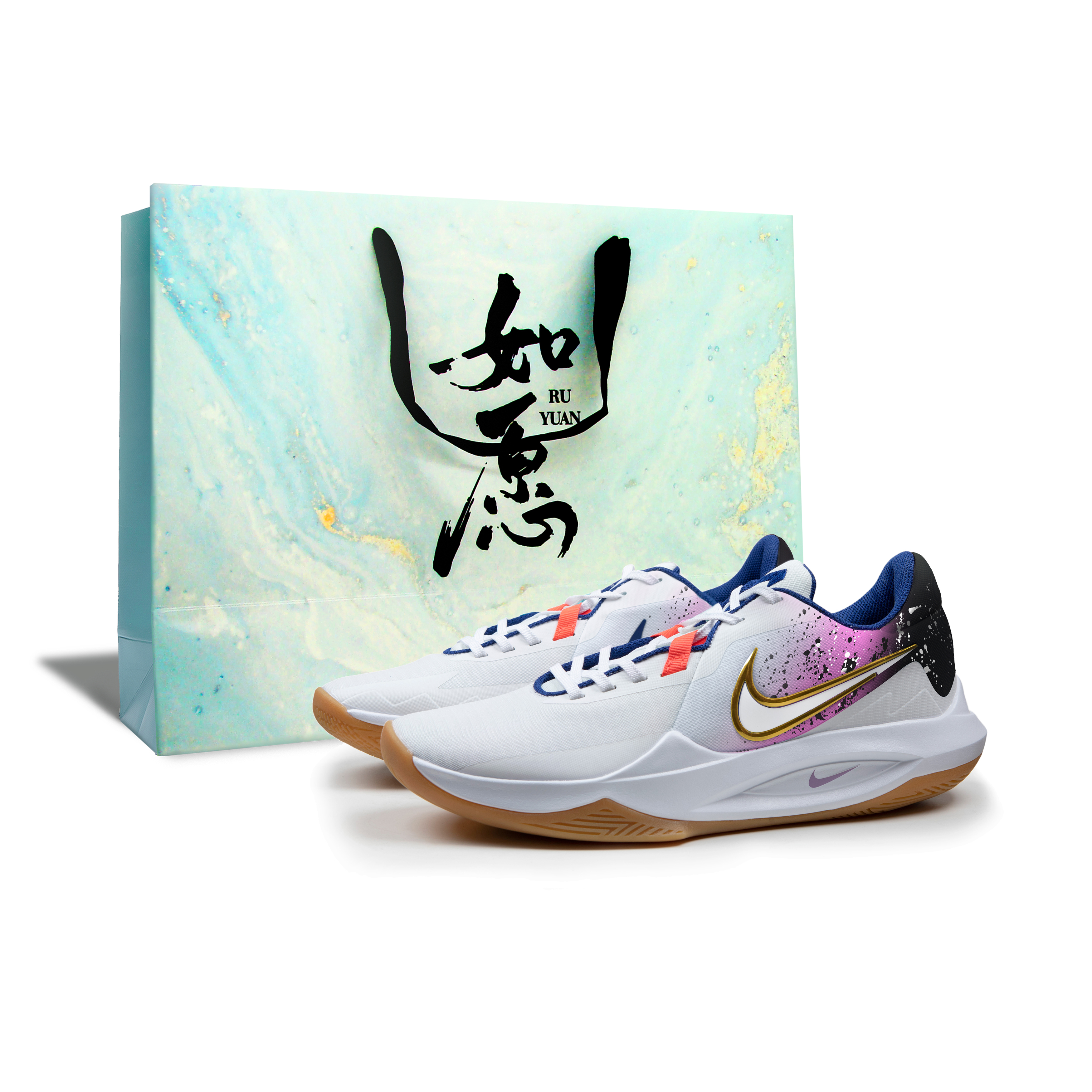 Custom Sneakers Nike Precision 6 White Purple Galaxy Low-Top Basketball Shoes HV1796-141 (Team 284 - Seikai Shirowa SBOX)