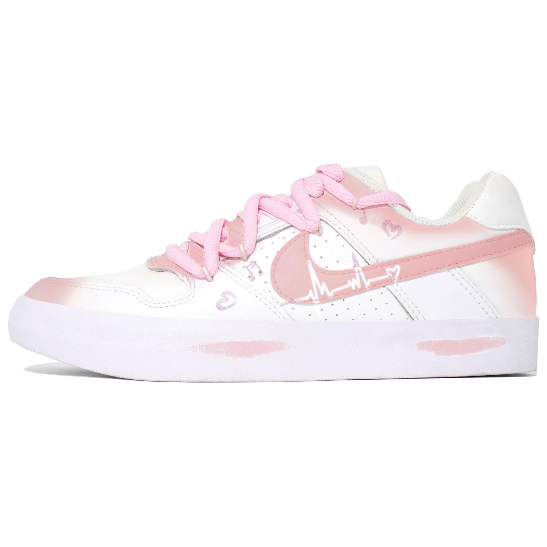 Custom Sneakers Nike SB Delta Force VULC White Pink Casual Low-Top Shoes 942237-112 (Team113-Heartfelt Moment)