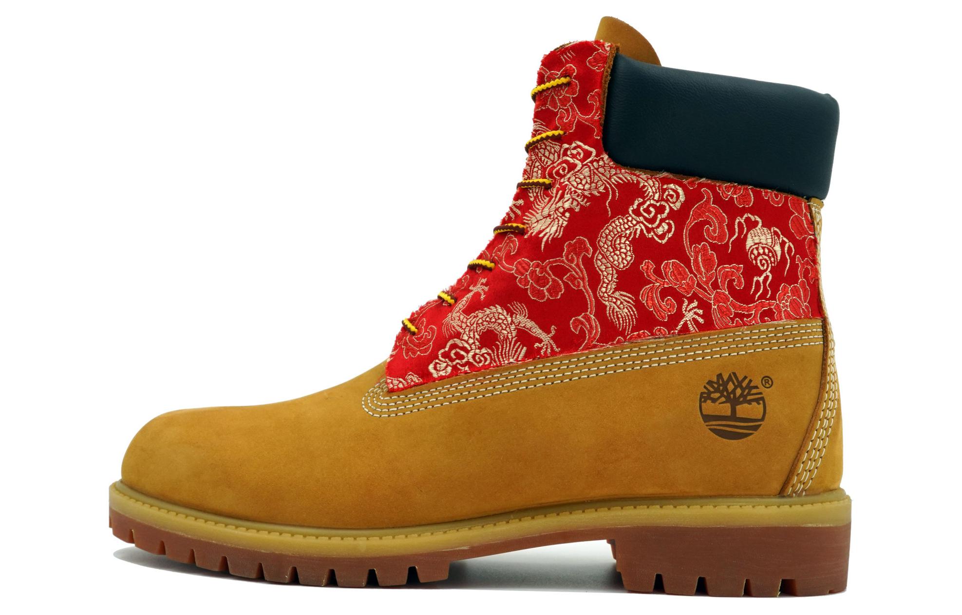 Custom Timberland Premium Dragon Year Silk Red Limited Martin Boots Yellow Red. 10061W (Team 113 – Red Dragon's Flair)