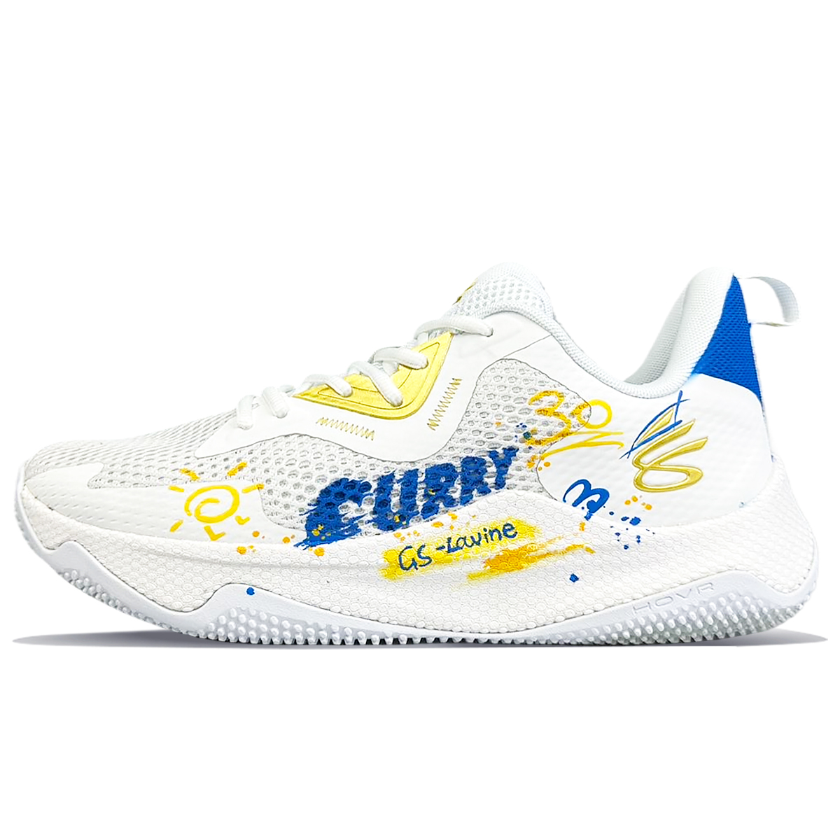Custom Under Armour Curry Splash 3 BNK Golden State Warriors Basketball Shoes White/Yellow 3026275-101 (Team40-Curry Legendary)