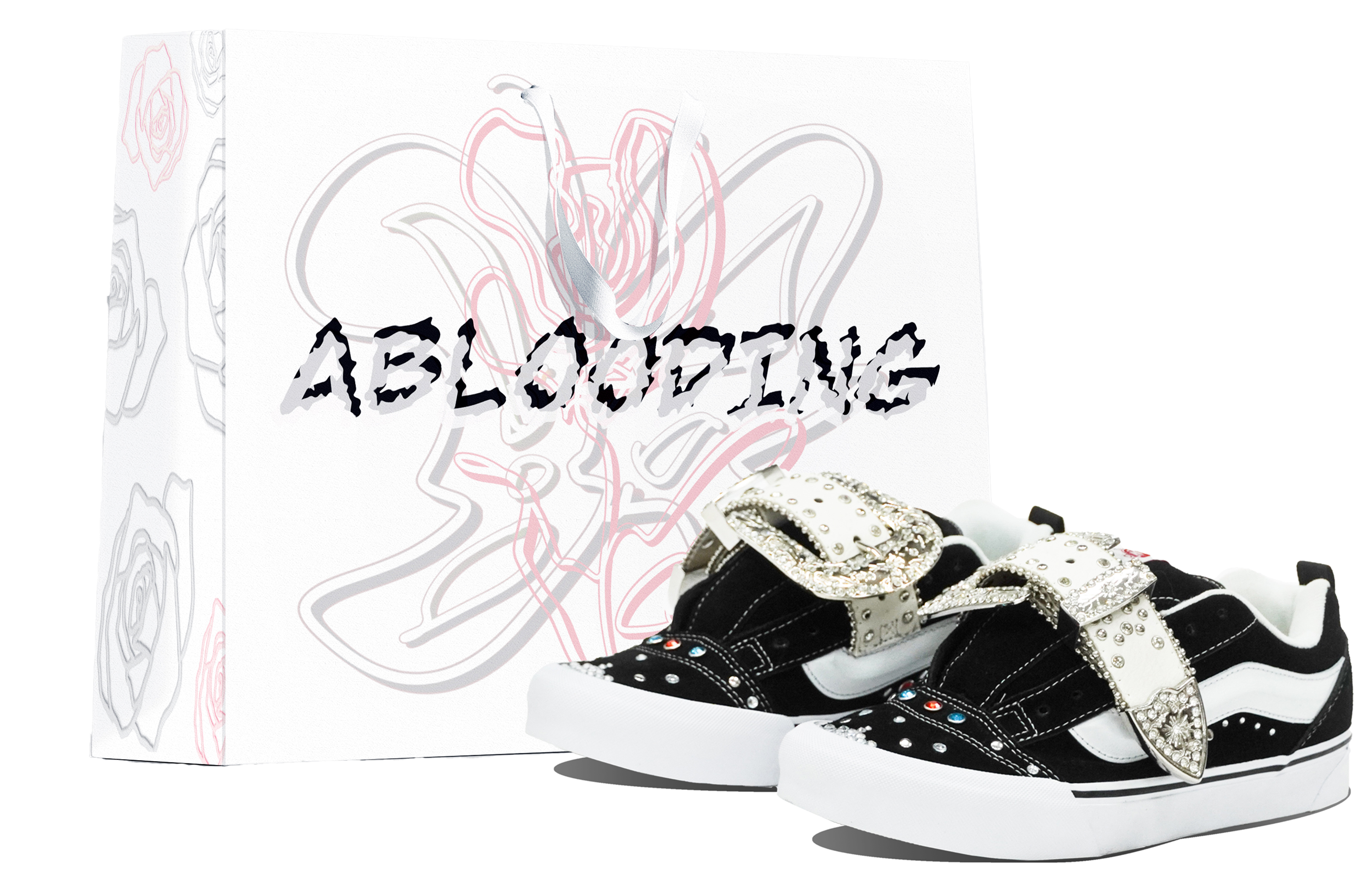 Custom Vans Knu Skool Metal Punk Strap Y2K Rhinestone Vintage Low-Top Sneakers. VN0009QC6BT (Black Inner Lining) (Team14-Metal Punk)