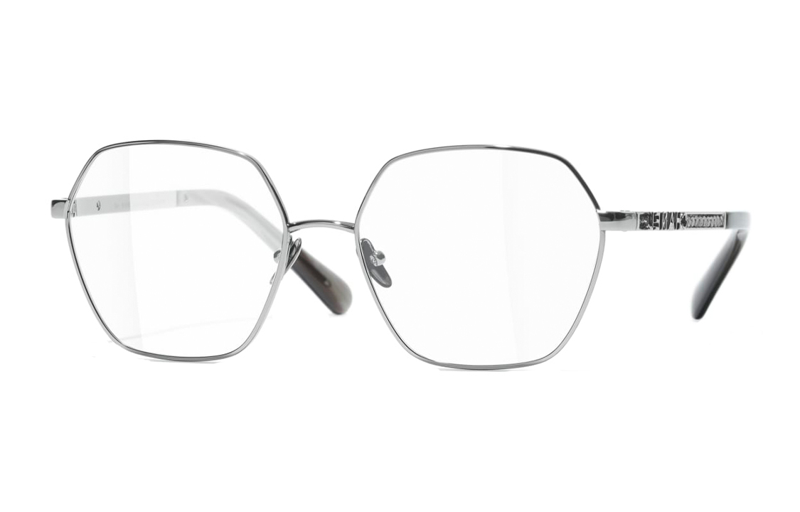 Customizable CHANEL Metal Geometric Optical Glasses Unisex Silver Black Frame. CH2204-C108